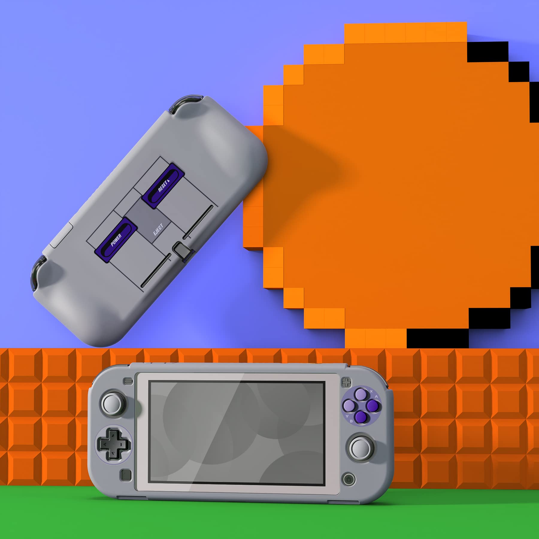 PlayVital ZealProtect Protective Case for Nintendo Switch Lite - Hard Shell Ergonomic Grip Cover with Screen Protector, Thumb Grip Caps & Button Caps (Classic SNES Style) | Perfect for Gaming On-The-Go, Travel Protection & Enhanced Gameplay Comfort