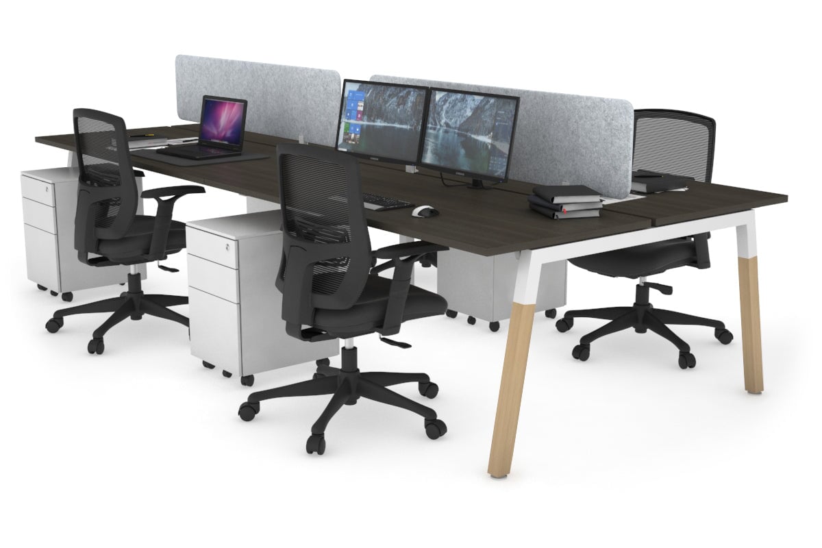 Quadro A Legs 4-Person Office Workstation with Wooden Legs & Cross Beam [1400L x 700W] - Perfect for Collaborative Workspaces & Home Offices