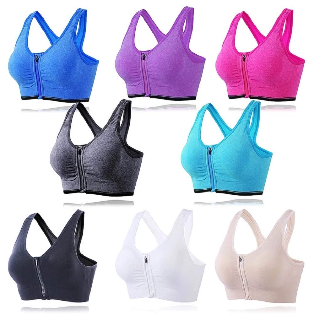Wireless Post-Surgery Sports Bra for Women - Front Zip Yoga Bra with Padding - Perfect for Active Recovery, Yoga & Gym Workouts