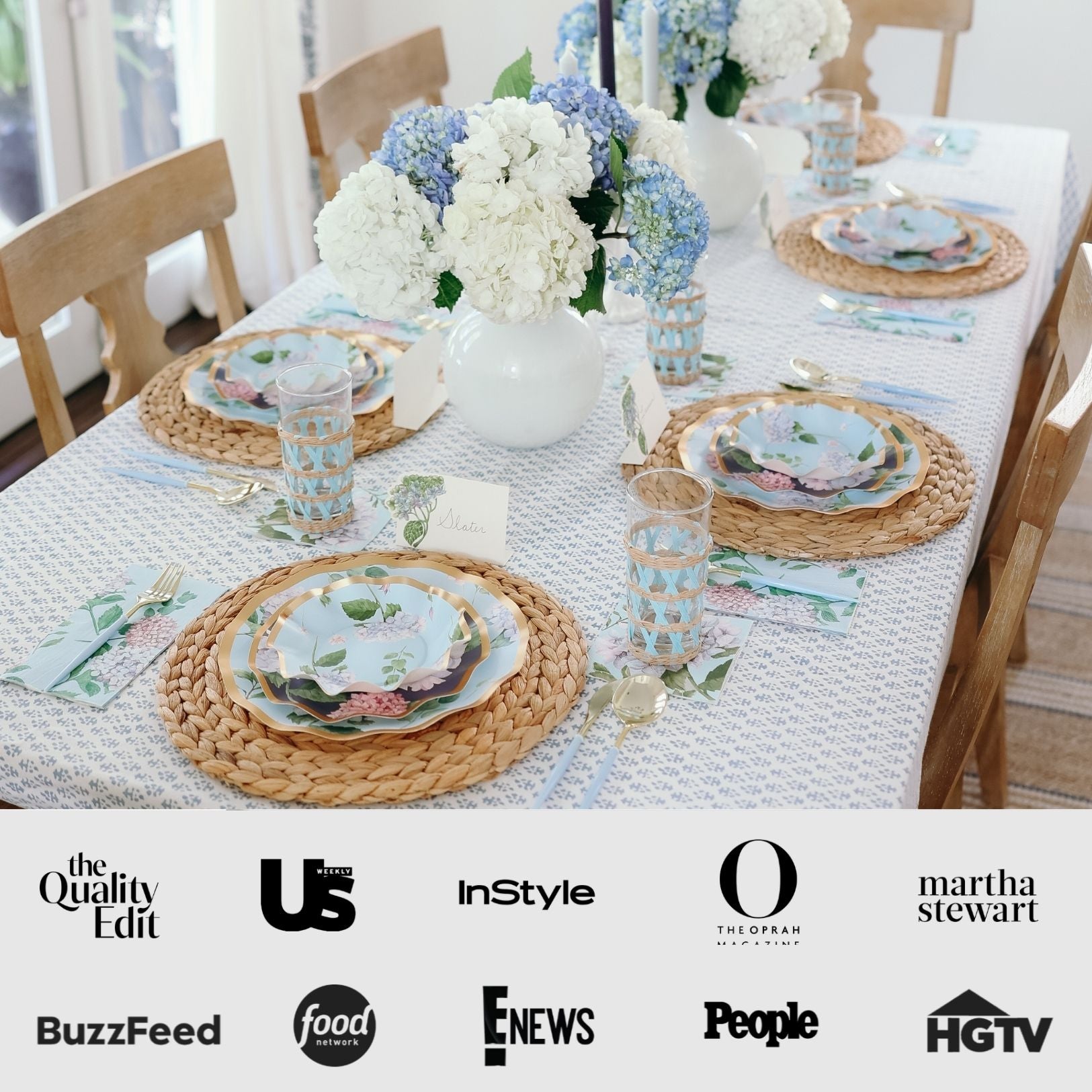Elegant Hydrangea Floral Table Setting for Weddings, Parties & Home Decor - Premium Artificial Flower Centerpiece for Dining & Event Decorations