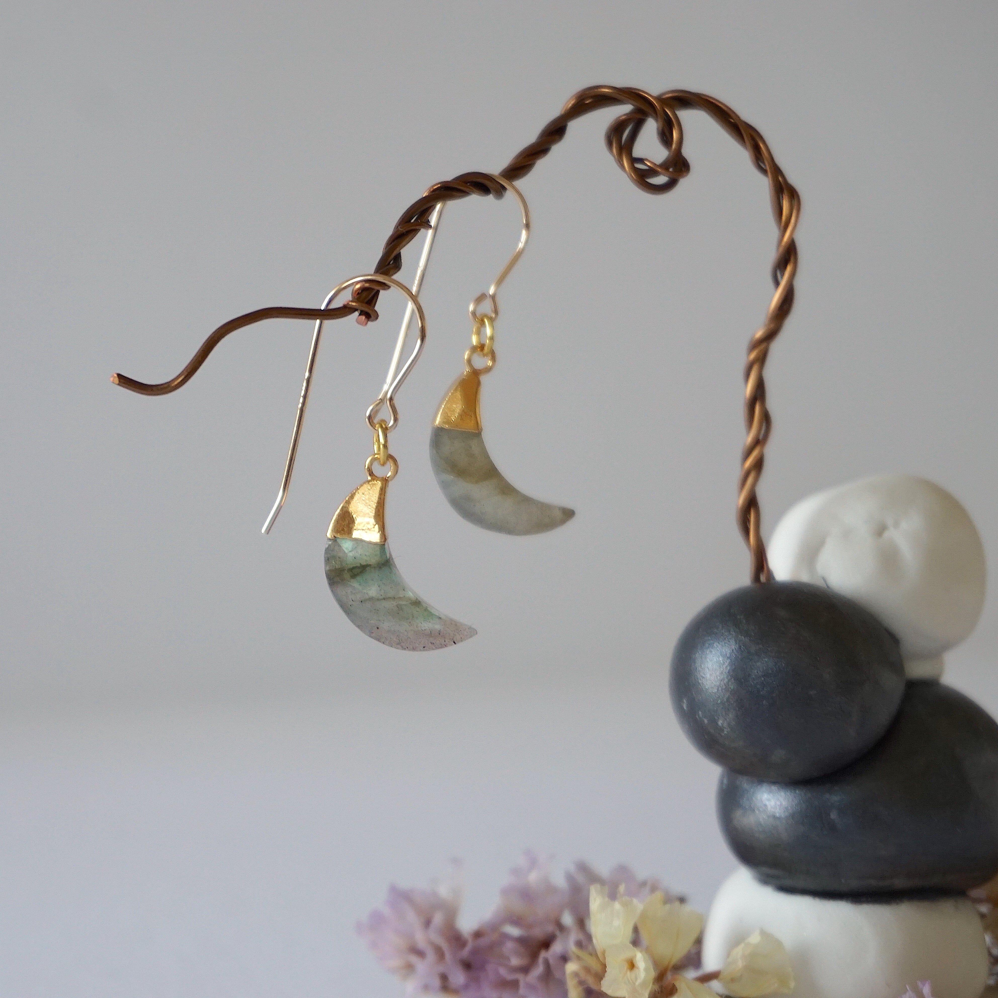 Labradorite Moon Drop Earrings - 14K Gold Filled Dangle Earrings for Women | Perfect for Weddings, Parties & Everyday Elegance