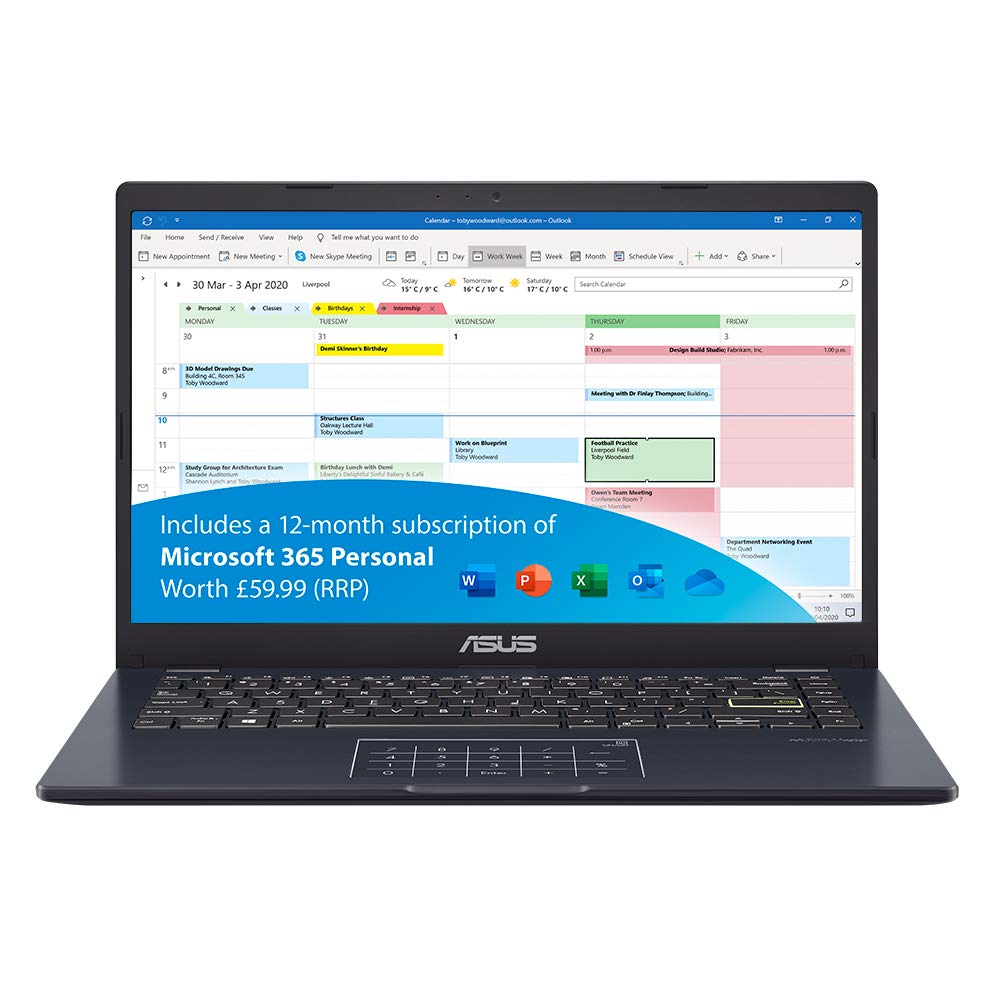 ASUS VivoBook L410MA 14 Inch Full HD Laptop - Intel Pentium N5030, 4GB RAM, 64GB eMMC, Windows 10 with 1 Year Microsoft Office 365 (Black) | Lightweight & Portable for Students, Home Office & Remote Work