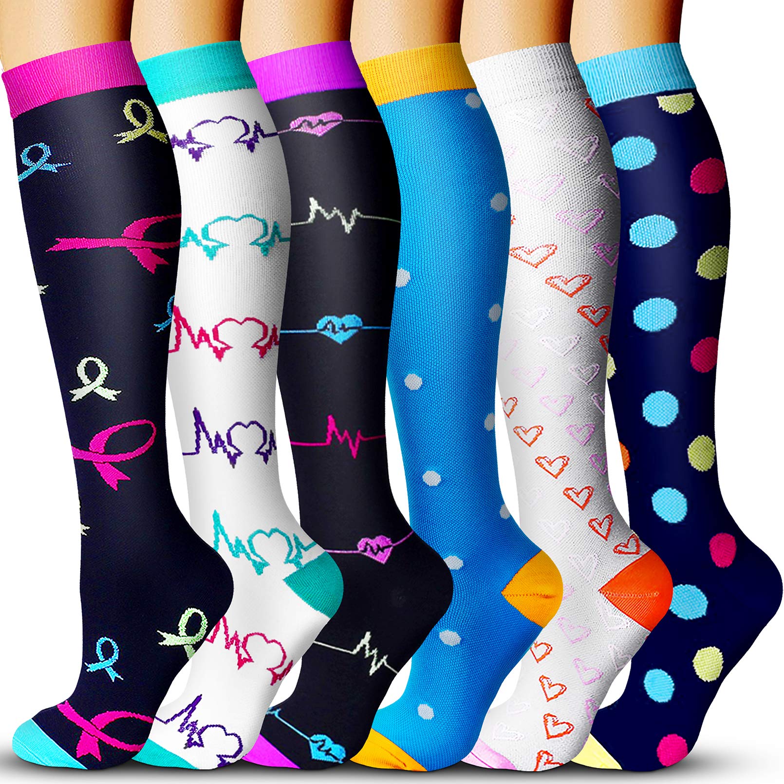 Acture 6 Pairs 15-20mmHg Compression Socks for Men & Women - Best for Running, Sports, Medical Support, Pregnancy & Travel - Improve Circulation & Reduce Swelling for Athletes, Nurses & Frequent Flyers