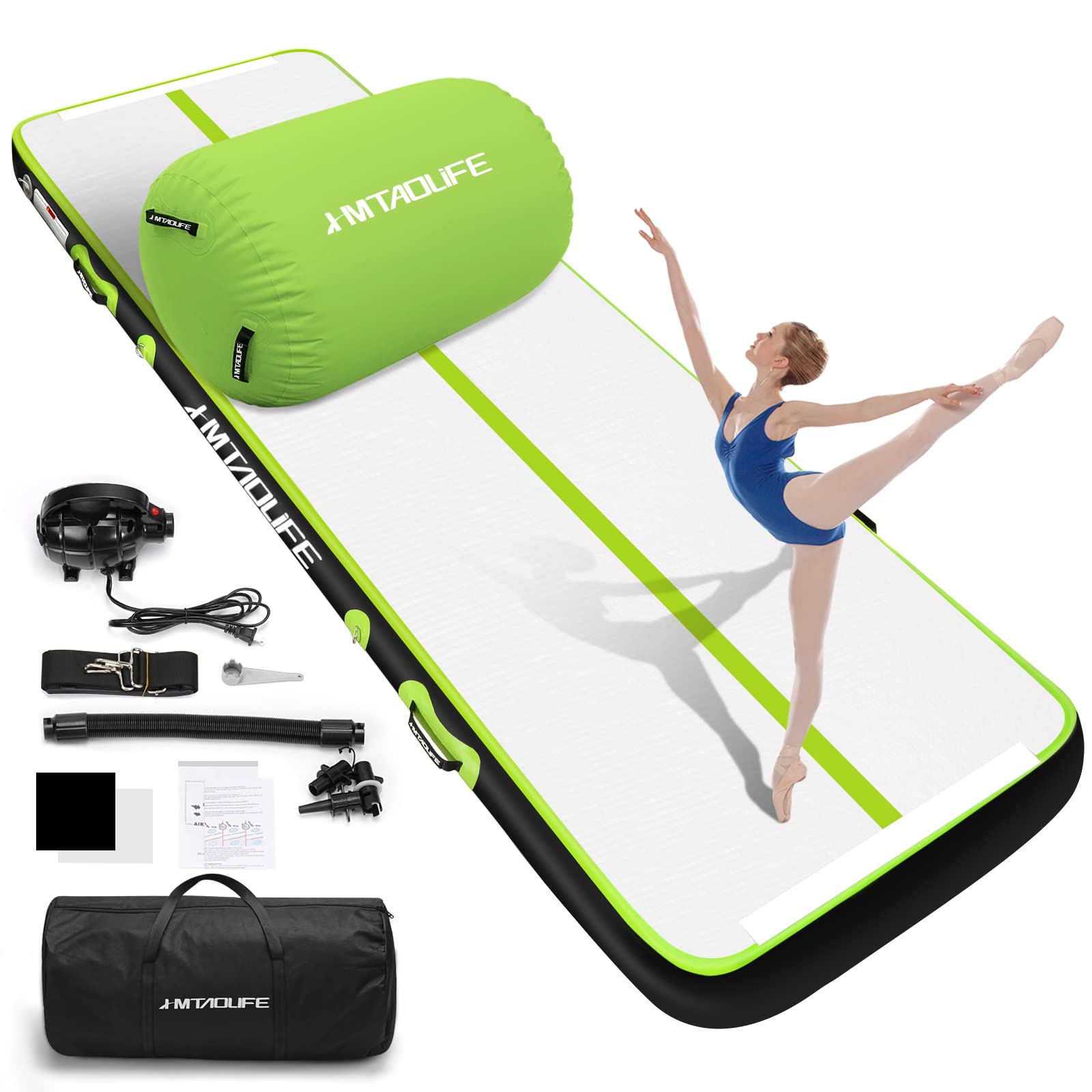 Inflatable Gymnastics Air Roller & Tumble Barrel Mat - Yoga Backbend Trainer for Cheerleading, Home Workouts & Kids Tumbling Practice - Perfect for Yoga Studios, Gymnastics Training & Indoor Fitness
