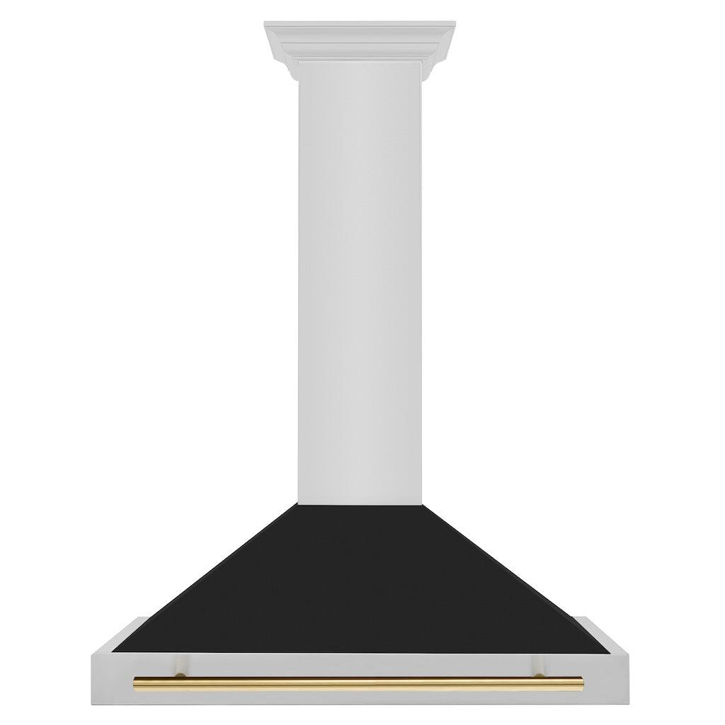 ZLINE KB4STZ BLM G Autograph Edition Convertible Stainless Steel Range Hood - Black Matte Shell with Polished Gold Handle | Professional Kitchen Ventilation for Modern Homes