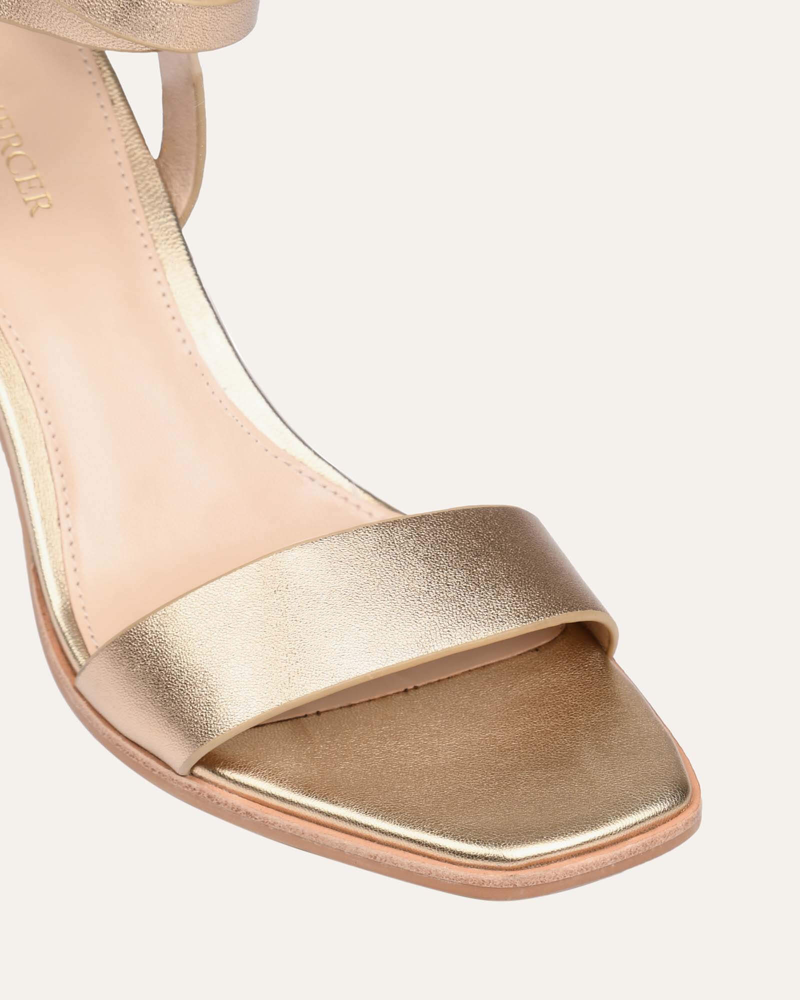 NATSU Women's Mid Heel Sandals - Soft Gold Genuine Leather Comfortable Summer Dress Shoes for Beach, Wedding & Party Occasions