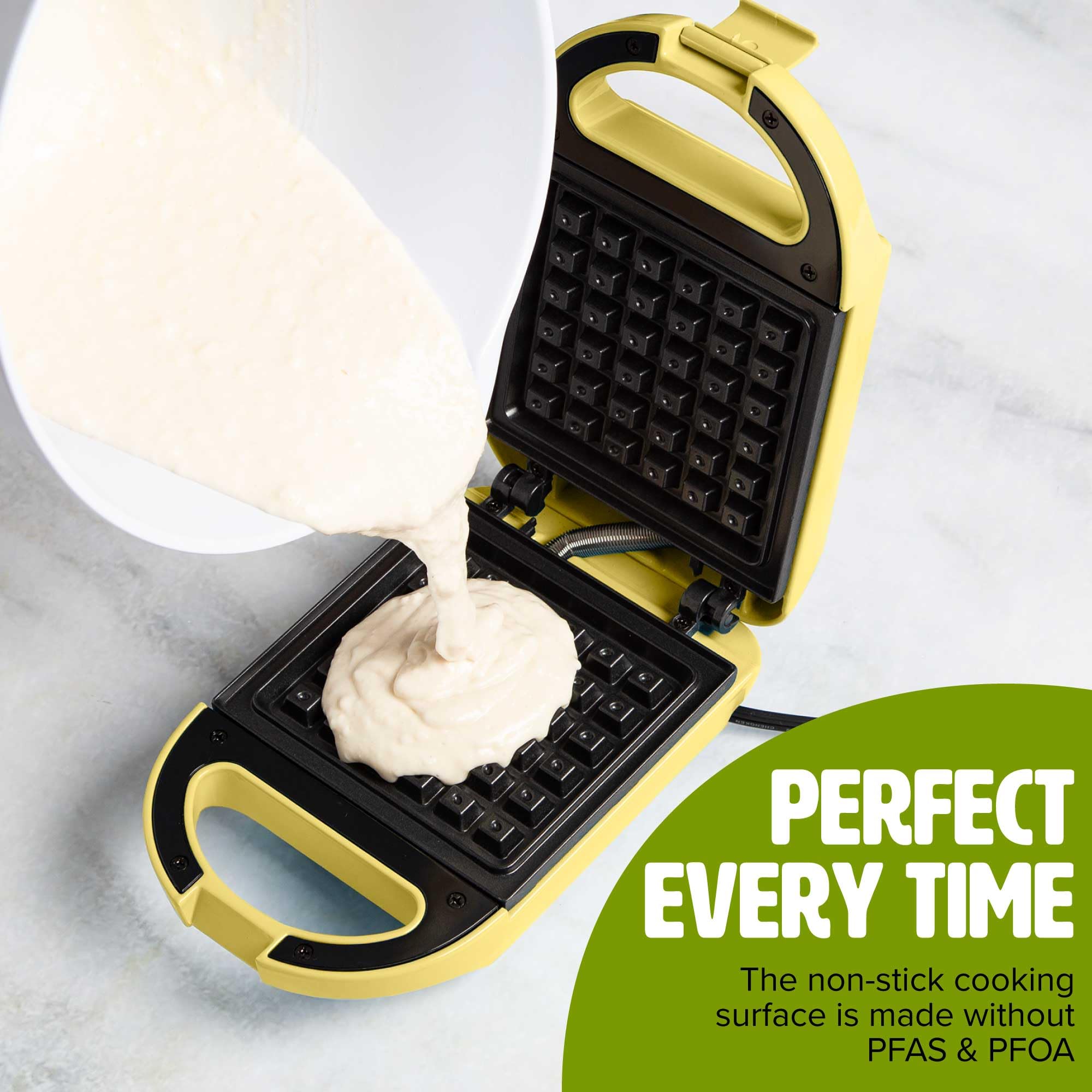 Mini Nonstick Waffle Maker - 600W Compact Waffle Iron for Individual Waffles, Hash Browns & Brownies - Quick Cooking & Easy Clean - Perfect for Breakfast, Snacks & Desserts - Vibrant Yellow Kitchen Appliance