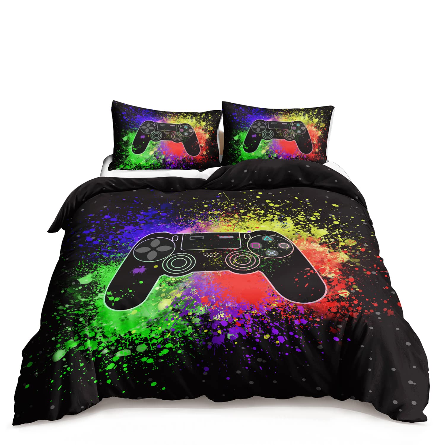 HOSIMA Gaming Bedding Set - Full Size Gamepad Printed Comforter Cover & Pillowcase for Boys - Perfect for Gamer Room Decor & Teen Bedroom Theme (Comforter Not Included) - Ideal for Sleepovers, Gaming Sessions & Themed Bedrooms