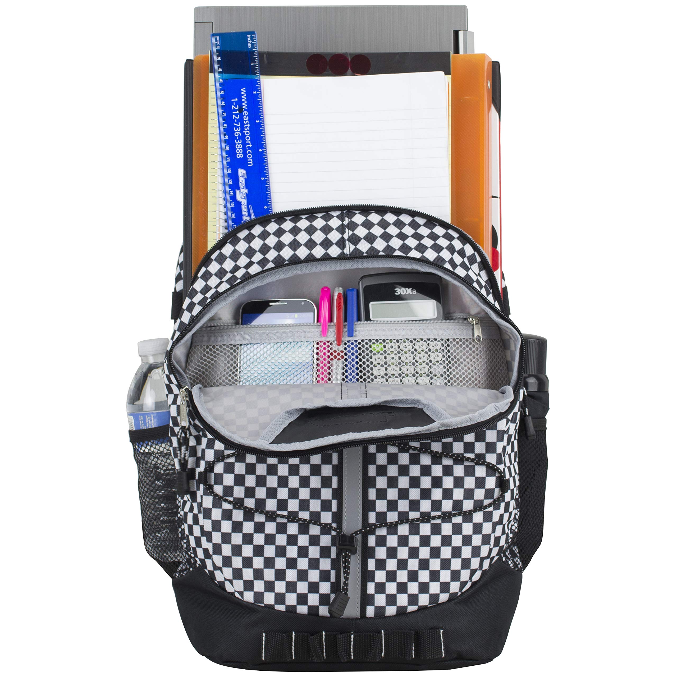 FUEL Checkered Black & White Hiking Backpack for Women & Men - Durable Terra Sport Design for Travel, College, Gym & Work - Includes Laptop Sleeve & Bungee Straps (18 Inches) - Perfect for Outdoor Adventures & Daily Commute