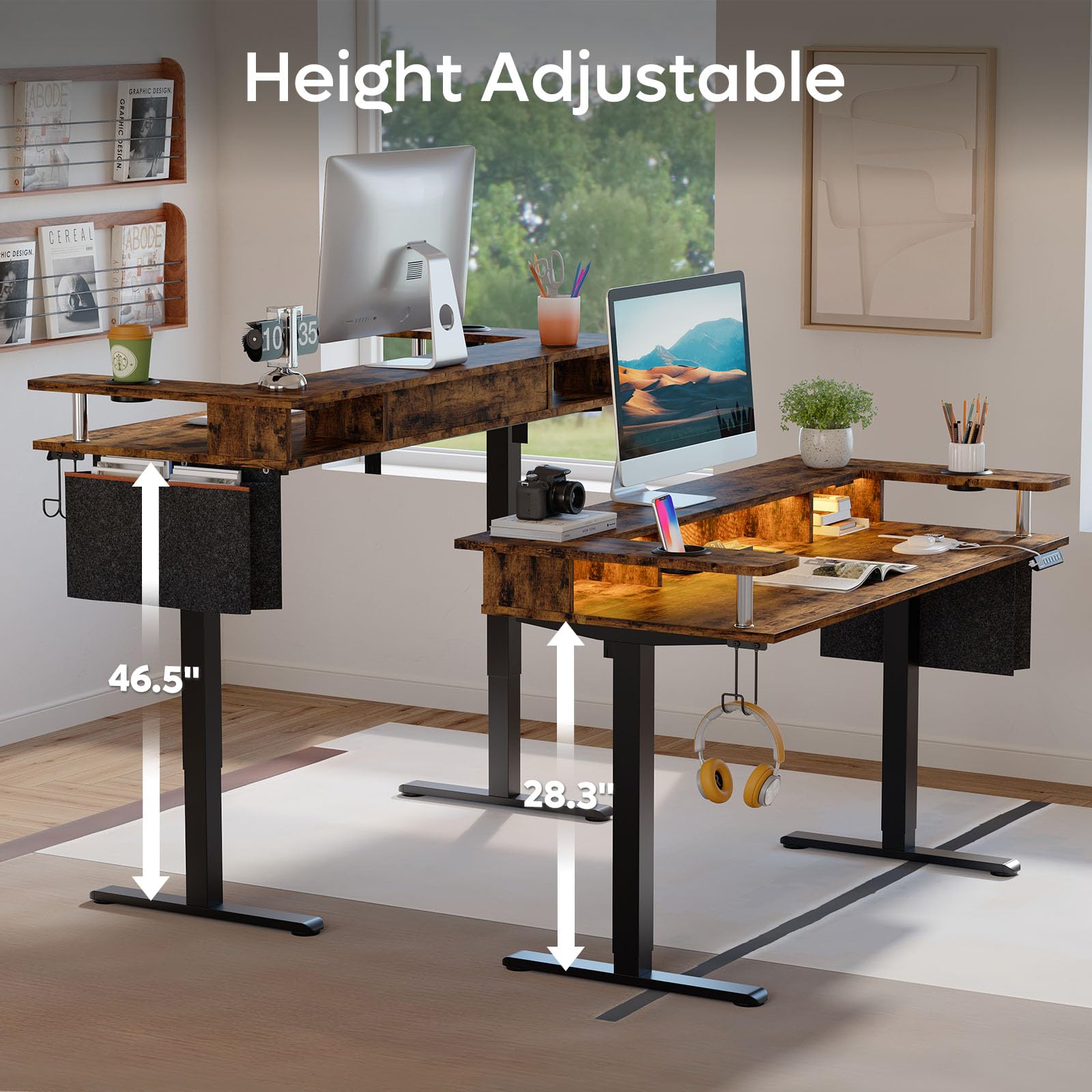 Bestier 58x26 Inch Electric Standing Desk with Adjustable Height - Ergonomic Sit Stand Desk for Home Office, Includes Monitor Stand & Headphone Hook (Brown) | Perfect for Remote Work, Gaming & Study Spaces