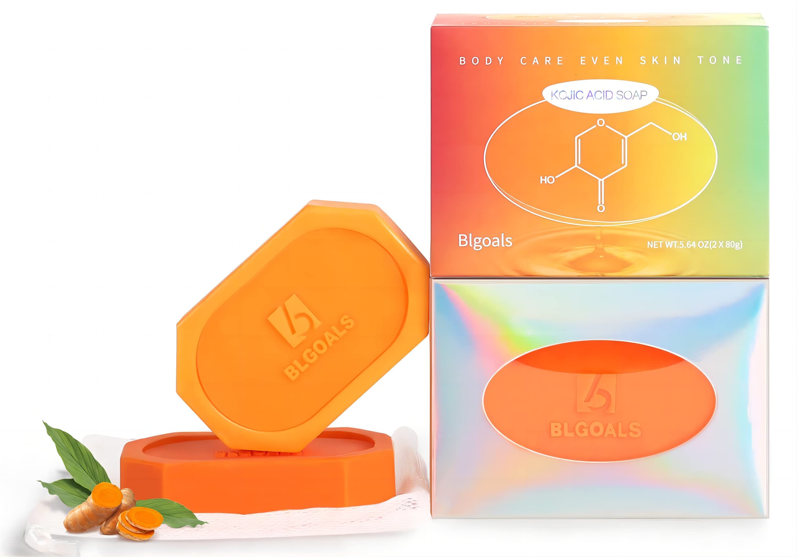 Kojic Acid Soap for Dark Spots - Natural Turmeric & Retinol - 160g (2 Bars) for Clear Skin