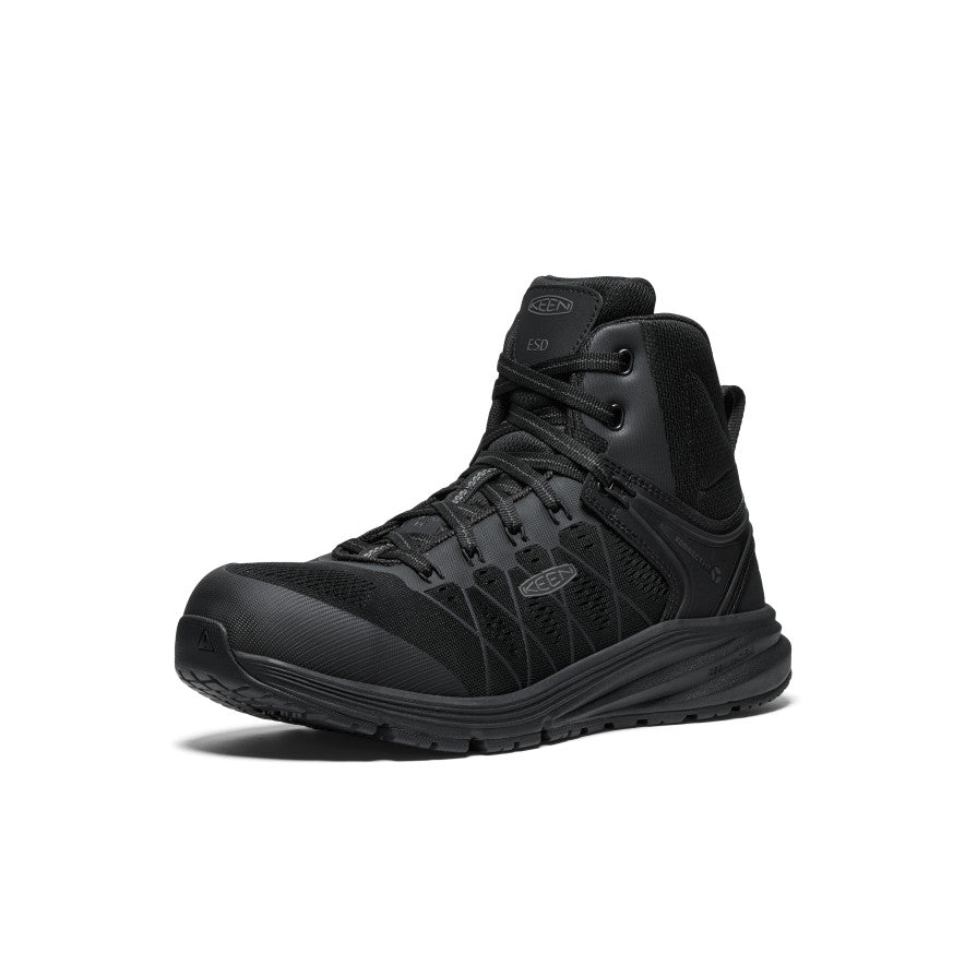 Men's Vista Energy Mid ESD Safety Shoes with Carbon Toe - Black/Black | Electrical Hazard Work Boots for Construction & Industrial Use