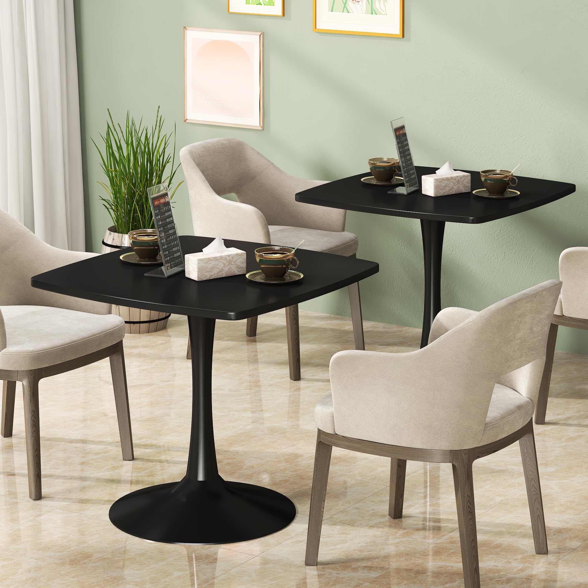 DKLGG 31.5 Inch Black Square Tulip Dining Table - Modern Pedestal Kitchen Table with Sturdy MDF Tabletop & Metal Base - Compact Space-Saving Design for 2-4 People - Perfect for Small Apartments, Breakfast Nooks, and Cozy Dining Areas