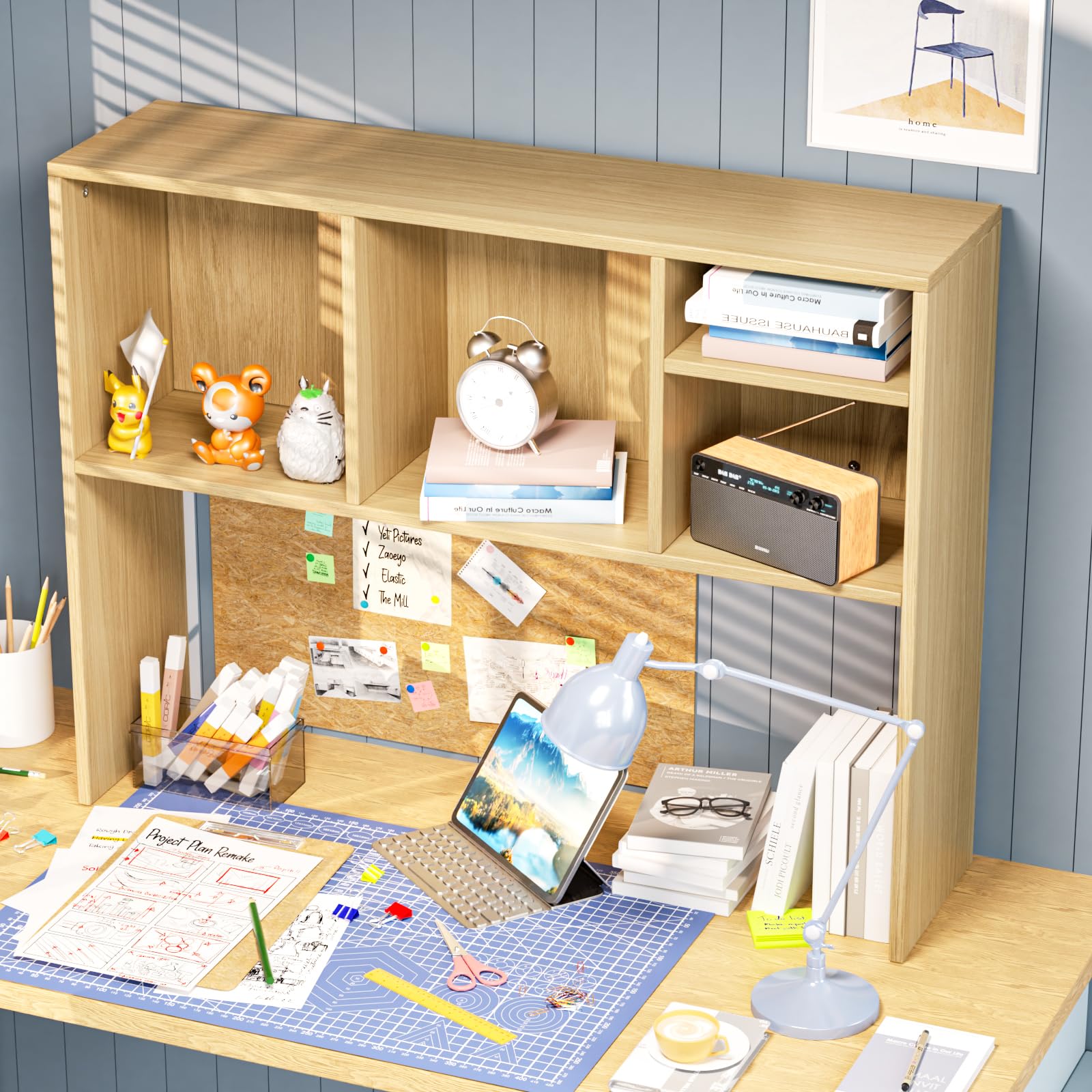 2-Tier 4-Shelf Desk Hutch Organizer - Wooden Desktop Bookshelf for Computer Desk, Office & Home - Perfect for Dorm Rooms, Workspaces & Small Spaces Storage Solutions