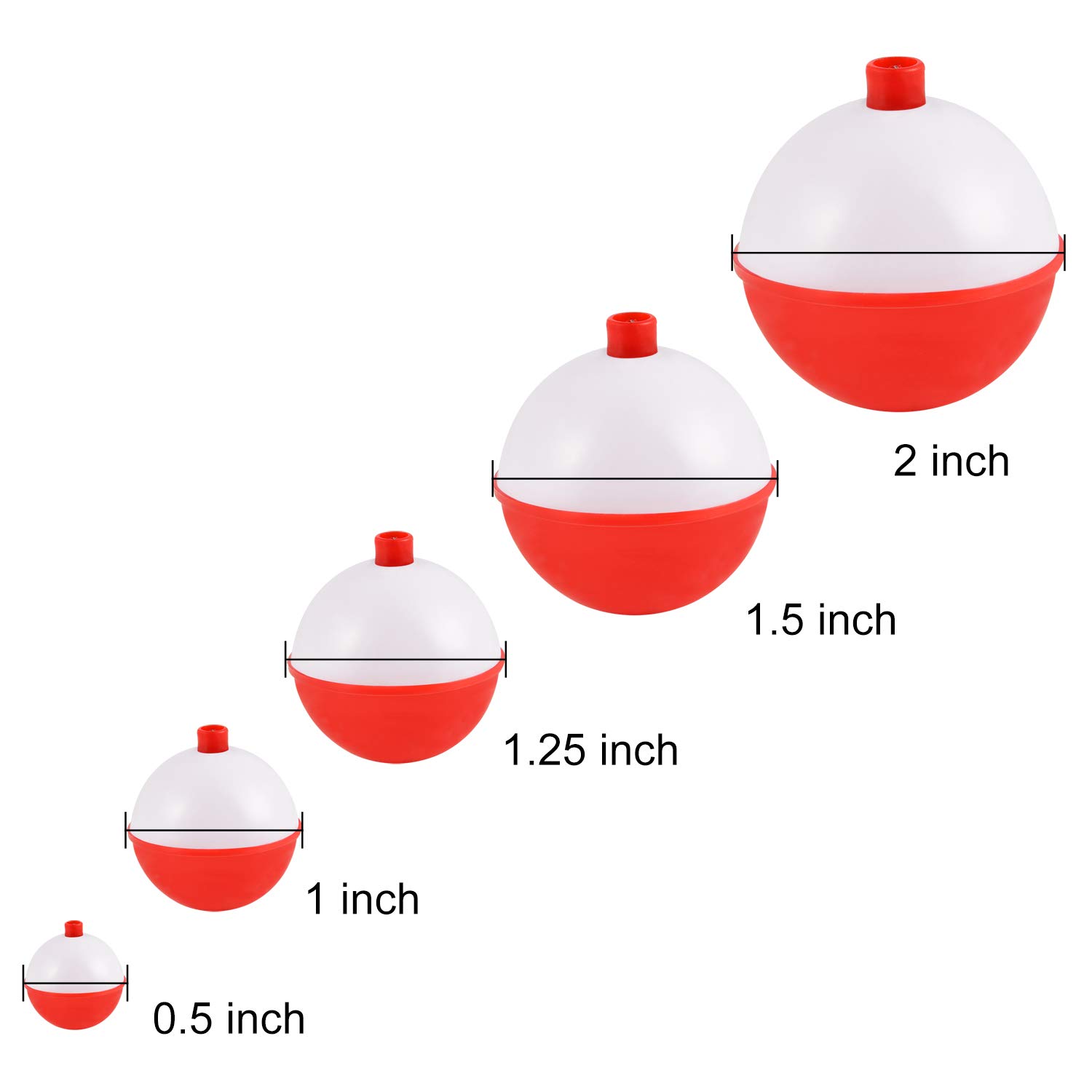 Coopay ABS Fishing Floats Set - 30Pcs/50Pcs Snap-on Round Buoy Bobbers with Push Button (Red/White) for Freshwater & Saltwater Fishing Accessories | Ideal for Bass, Trout and Catfish Angling