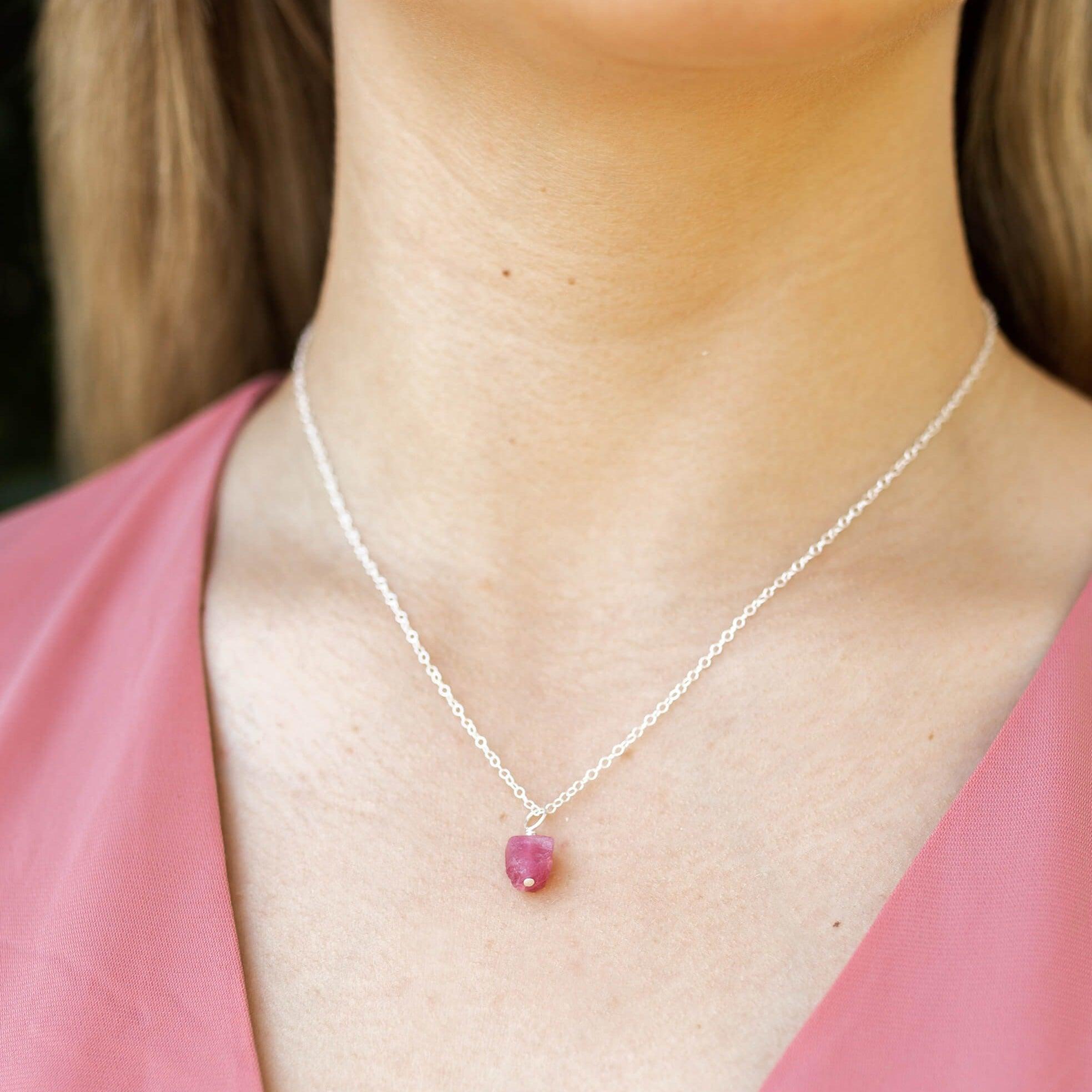 Natural Raw Pink Tourmaline Pendant Necklace - Dainty Gemstone Jewelry for Women, Gift for Her, Perfect for Everyday Wear & Special Occasions