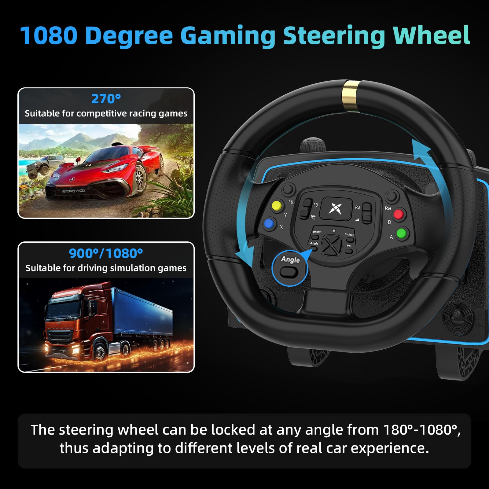 DOYO 1080 Degree PC Racing Wheel with Pedals & Shifter - Compatible with Xbox One, Series X/S, PS4, PS3, PC, Switch & Android - Professional Gaming Steering Wheel for Realistic Racing Simulation - Perfect for Gran Turismo, Forza & F1 Games