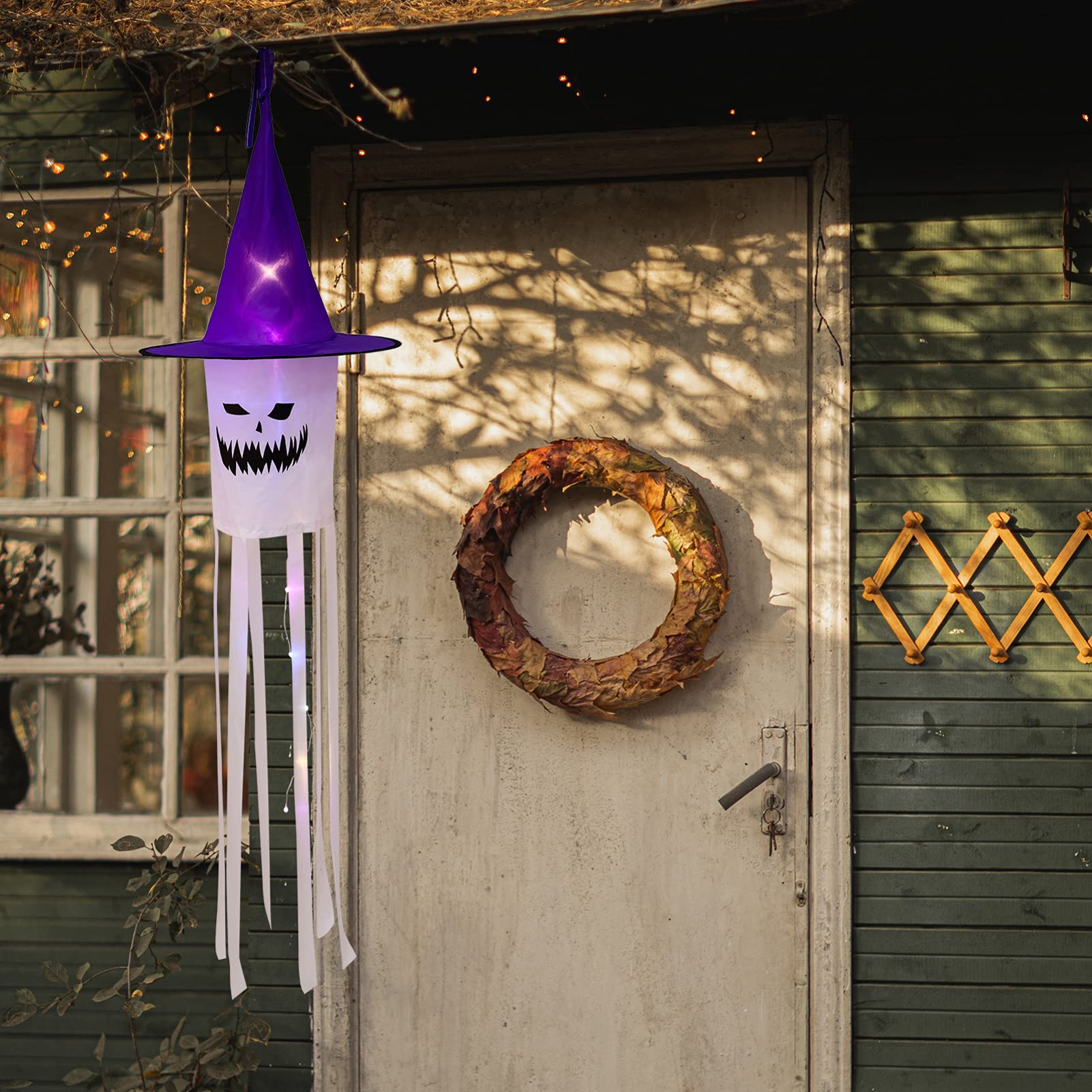 BESPORTBLE 5-Pack Halloween Glow-in-the-Dark Windsock Decorations - LED Hair Dryer Pendants for Outdoor Halloween Party Decor, Yard Play & Costume Accessories (Purple Hanging Ornaments)