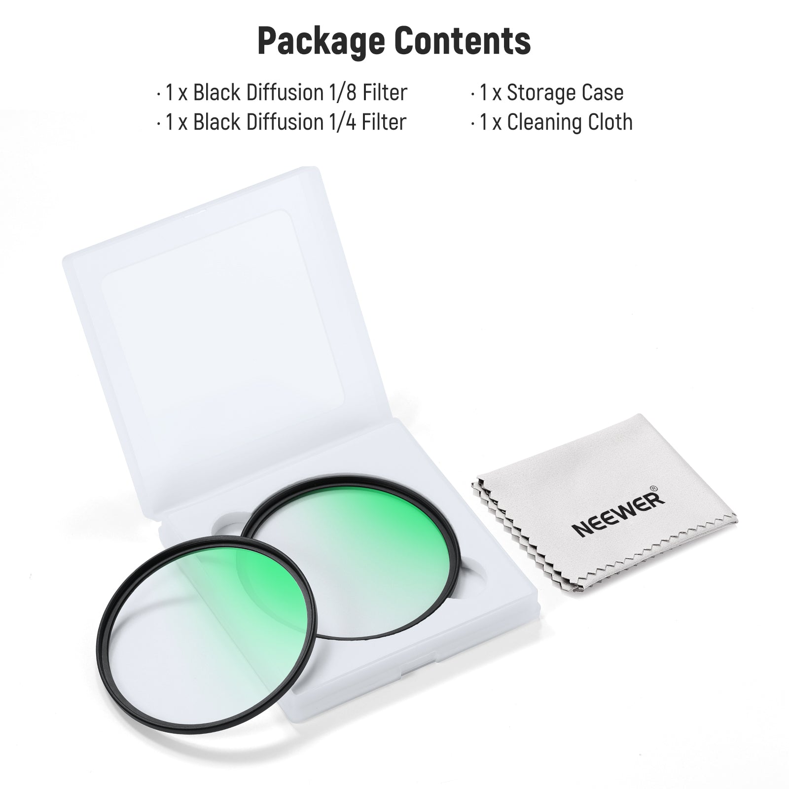 NEEWER 2 Pack 1/4 & 1/8 Black Diffusion Lens Filters for DSLR Cameras - Soften Harsh Light & Create Cinematic Effects for Photography & Videography