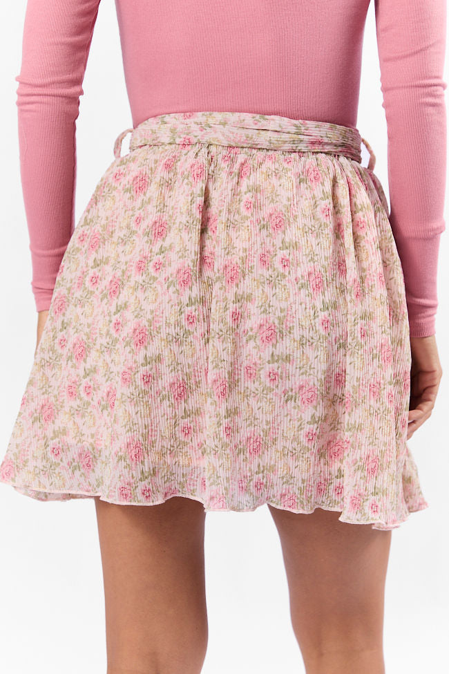 Brunch & Beyond Pink Multi-Pleated Belted Floral Skort - Women's High Waist Stretchy Skirt Shorts for Summer Outfits | Perfect for Brunch Dates, Garden Parties & Casual Wear