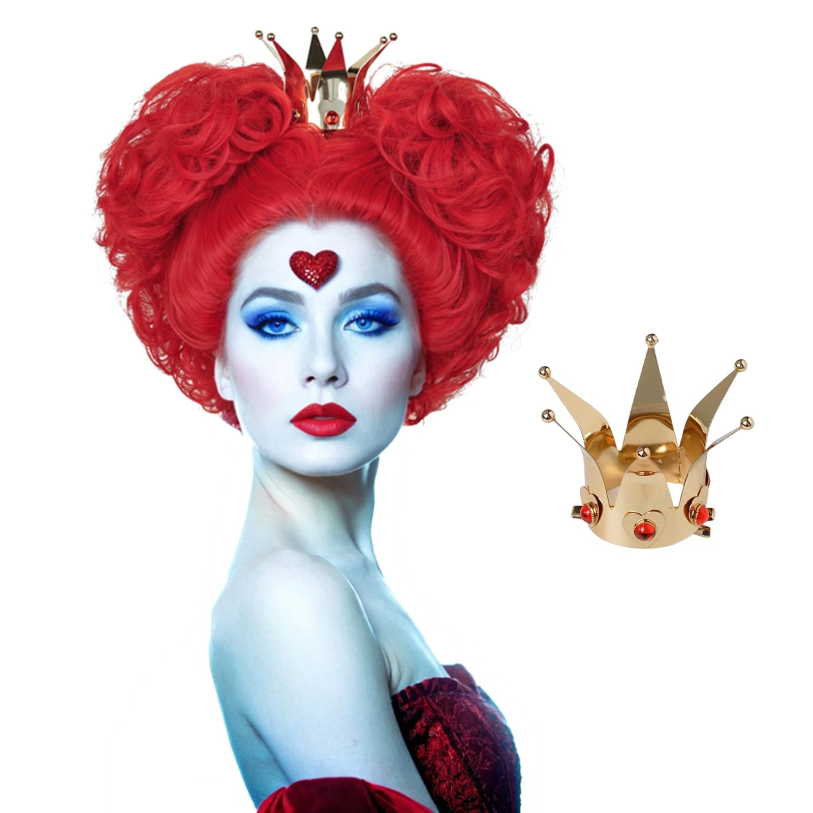 Probeauty Red Curly Cosplay Wig with Crown - Synthetic Anime Queen Wig for Halloween & Costume Parties - Includes Wig Cap - Perfect for Cosplay, Anime Conventions & Themed Events
