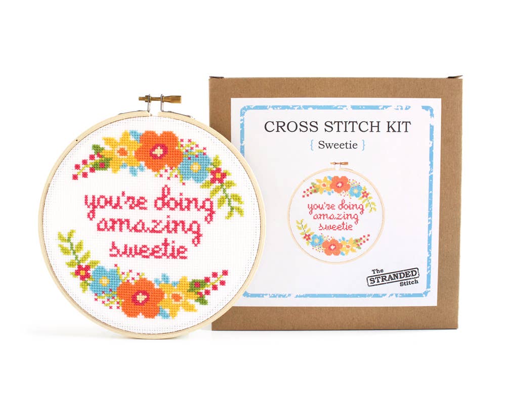 Sweetie Cross Stitch Kit for Beginners - Complete Embroidery Starter Set with Thread, Needle & Pattern - Perfect for DIY Home Decor, Gifts & Relaxation