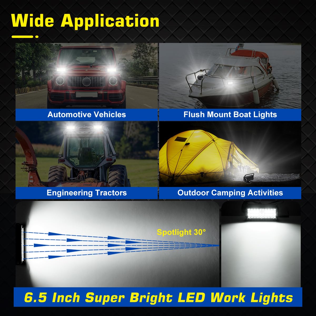 WFPOWER 48W Magnetic LED Work Light Bar - Combo Beam Light Pod with Magnetic Base, Portable Flood & Spot Light for Camping, Car, SUV, Boat, Truck, Driving & Fog Lights - Perfect for Off-Road Adventures, Emergency Repairs & Nighttime Work