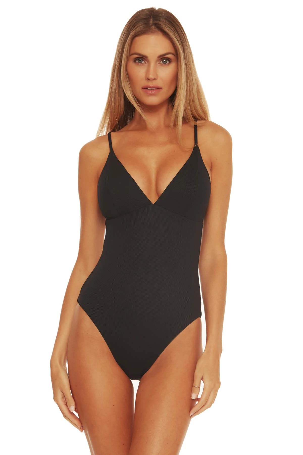 Becca by Rebecca Virtue Fine Line Rib Abigail One-Piece Swimsuit - Sexy High Cut Bathing Suit for Women, Perfect for Beach Vacations & Pool Parties