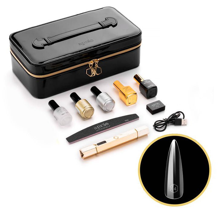 Apres Gel X Nail Extension Kit - 500 Pcs Natural Stiletto Long Fake Nails with Glue & Tools | Professional Salon Quality DIY Manicure Set for Home, Party & Special Occasions
