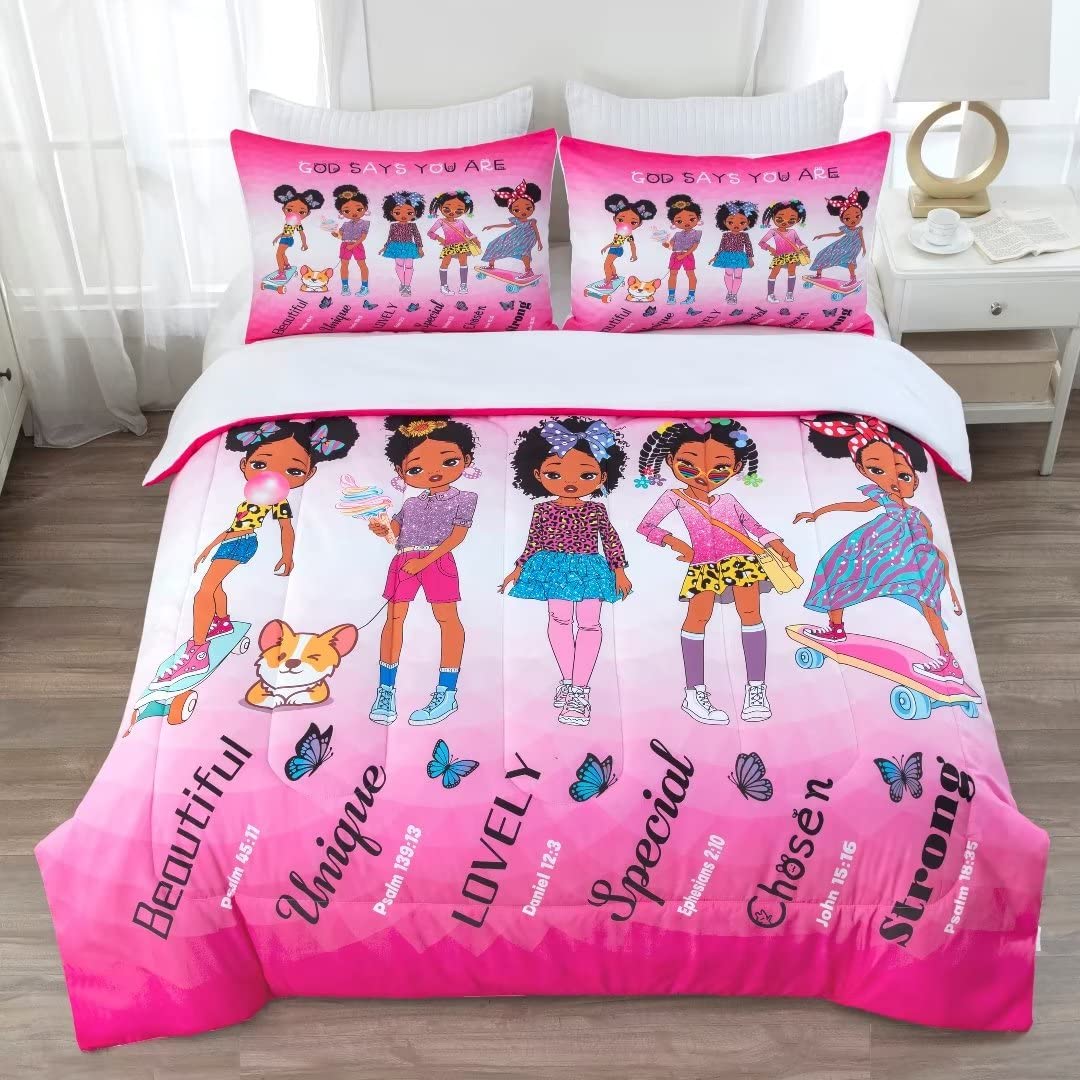 Black Girl Magic Comforter Set Queen Size for Kids & Teens - African American Inspirational Bedding Set with Motivational Quotes | Perfect for Toddler Rooms, Teen Bedrooms & Princess Themed Decor