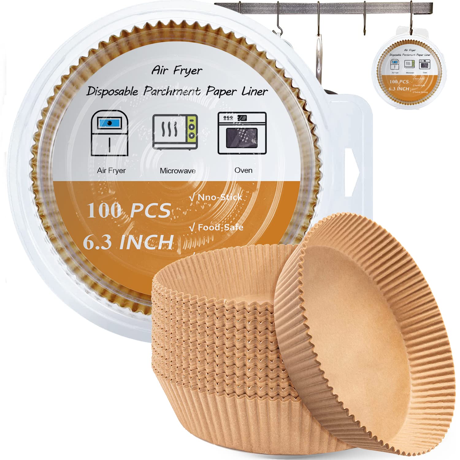 100 PCS 6.3 Inch Air Fryer Liners Disposable - Unbleached Non-Stick Parchment Paper Sheets for Healthy Cooking | Perfect for Air Fryers, Baking, Roasting & Meal Prep | TikTok Viral Kitchen Must Have