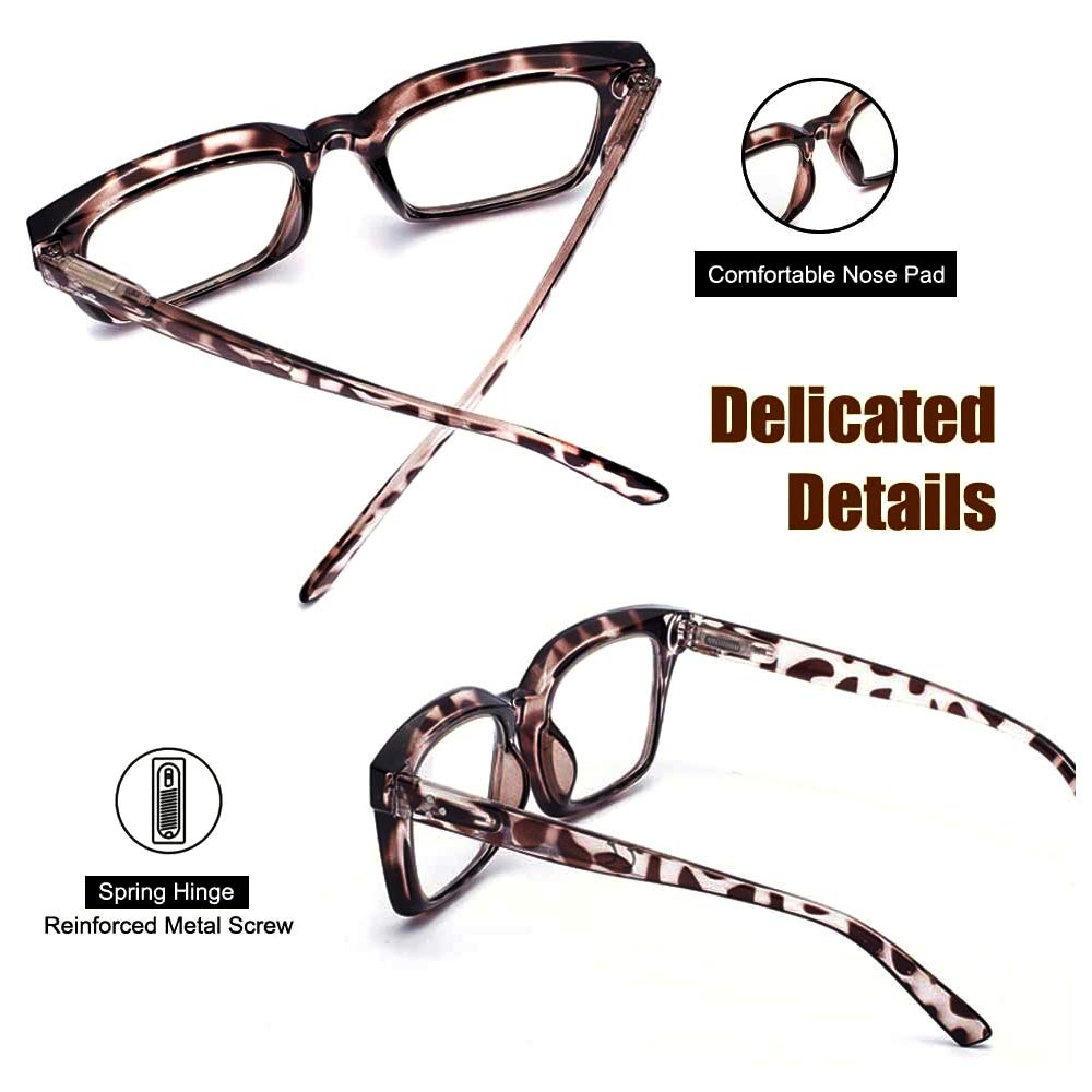JiSoo Oversized Blue Light Blocking Reading Glasses for Women - Fashionable 1.5 Magnification Computer Glasses in Leopard Brown | Perfect for Office Work, Screen Time & Night Reading