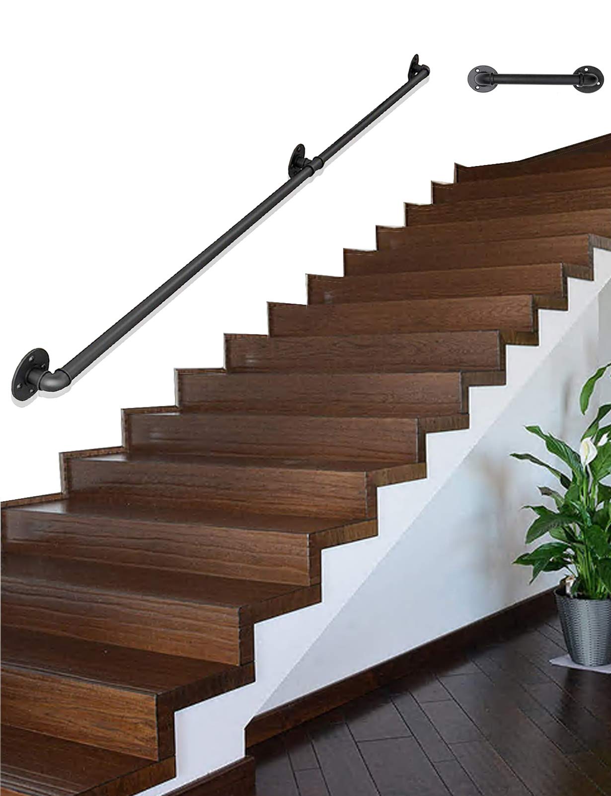 WRRAC Shower Stool with Staircase Handrail Kit - Rustic Cast Iron Safety Railing for Indoor & Outdoor Use | Black Pipe Banister Wall Bracket | Easy Installation | Perfect for Bathrooms, Decks & Elderly Safety