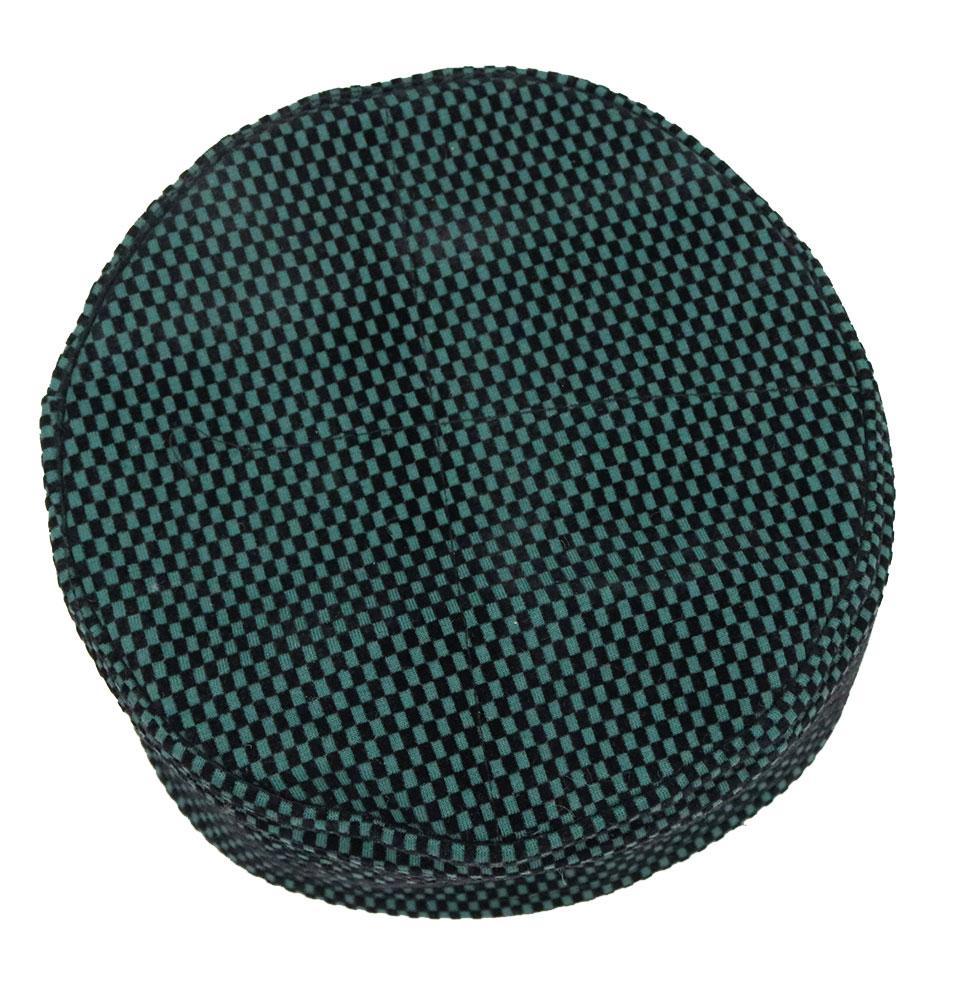 Islamic Men's Kufi Hat - Checkered Green & Black Cotton Prayer Cap for Muslim Salah & Daily Wear