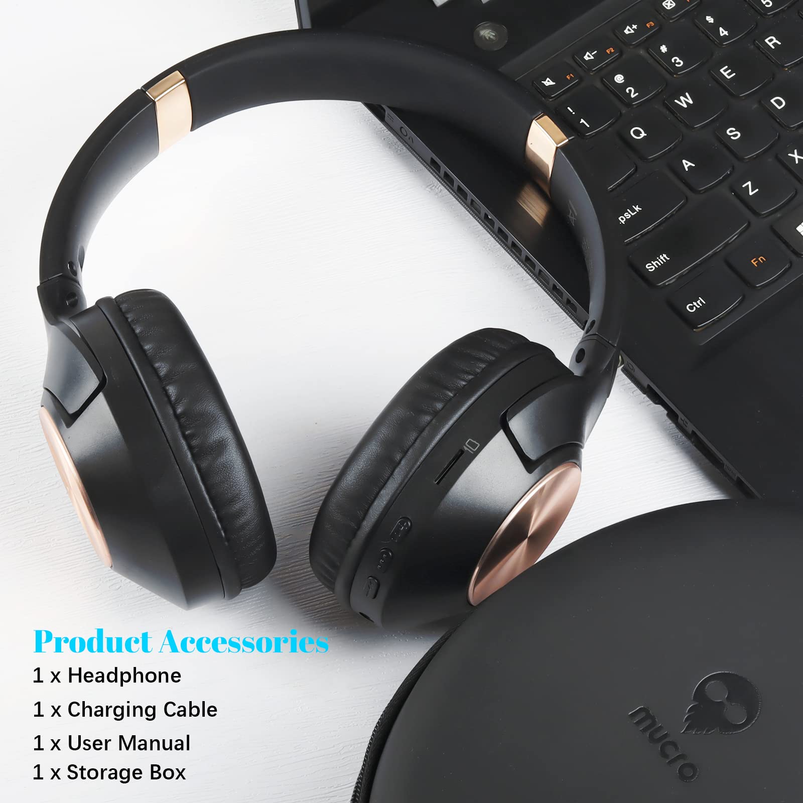 Wireless Bluetooth Over-Ear Headphones with Deep Bass HiFi Stereo, Foldable Design & Soft Protein Earmuffs, TF/SD Card Slot & Wired Mode - Perfect for Office, Work, Travel & Home Use