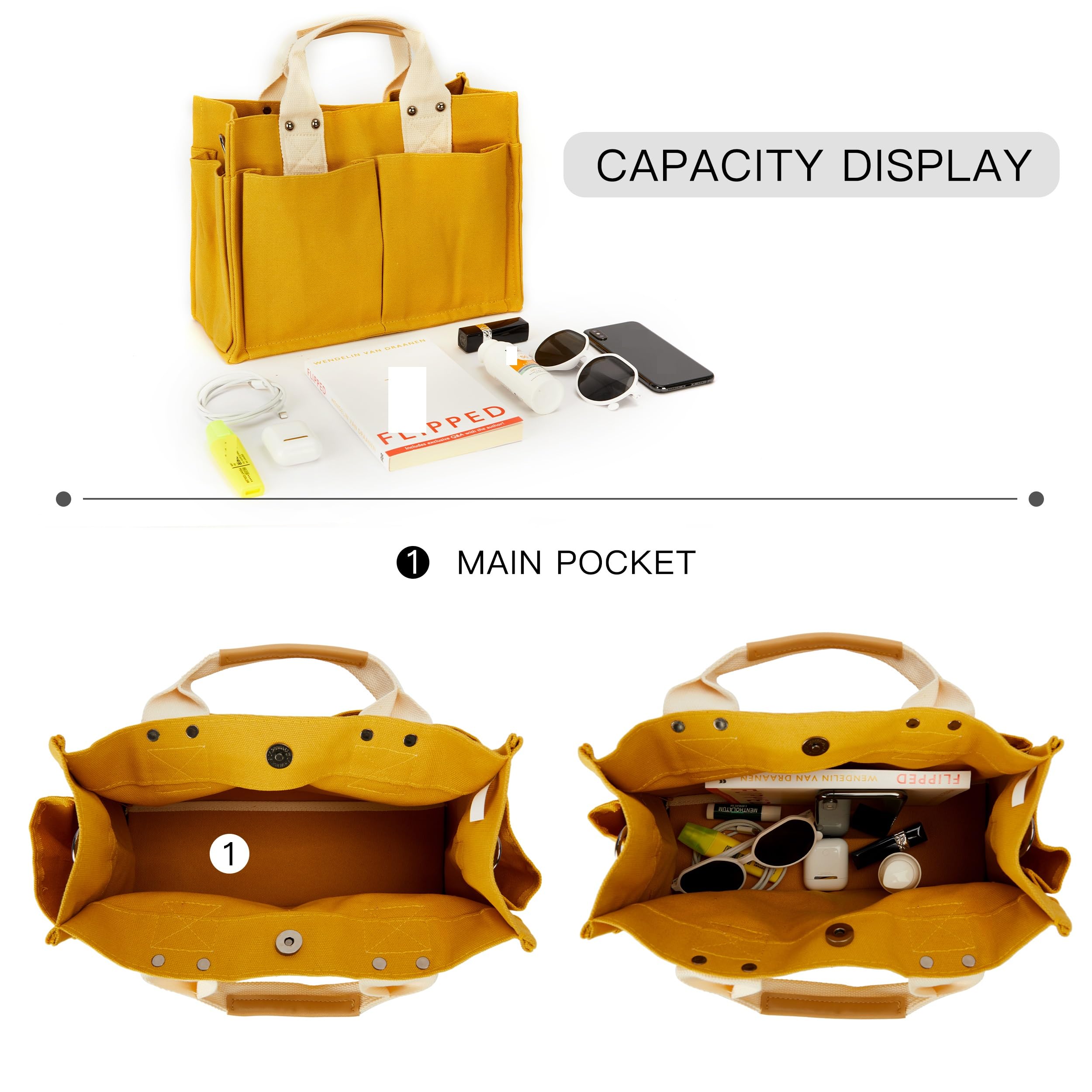 Stylish Women's Canvas Tote Bag with Multiple Pockets - Durable & Lightweight for Shopping, Beach, Work & Travel