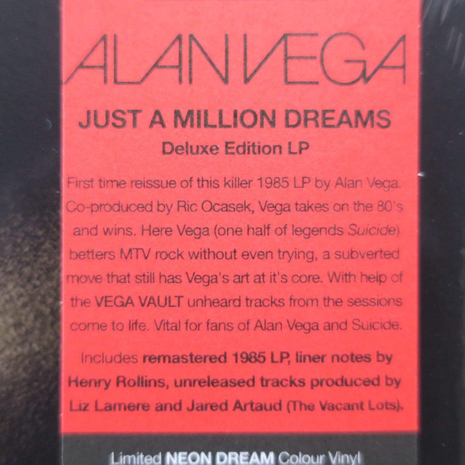 ALAN VEGA 'Just A Million Dreams' YELLOW Vinyl LP - Limited Edition 1985 New Wave Record - Perfect for Music Collectors & Retro Vinyl Enthusiasts