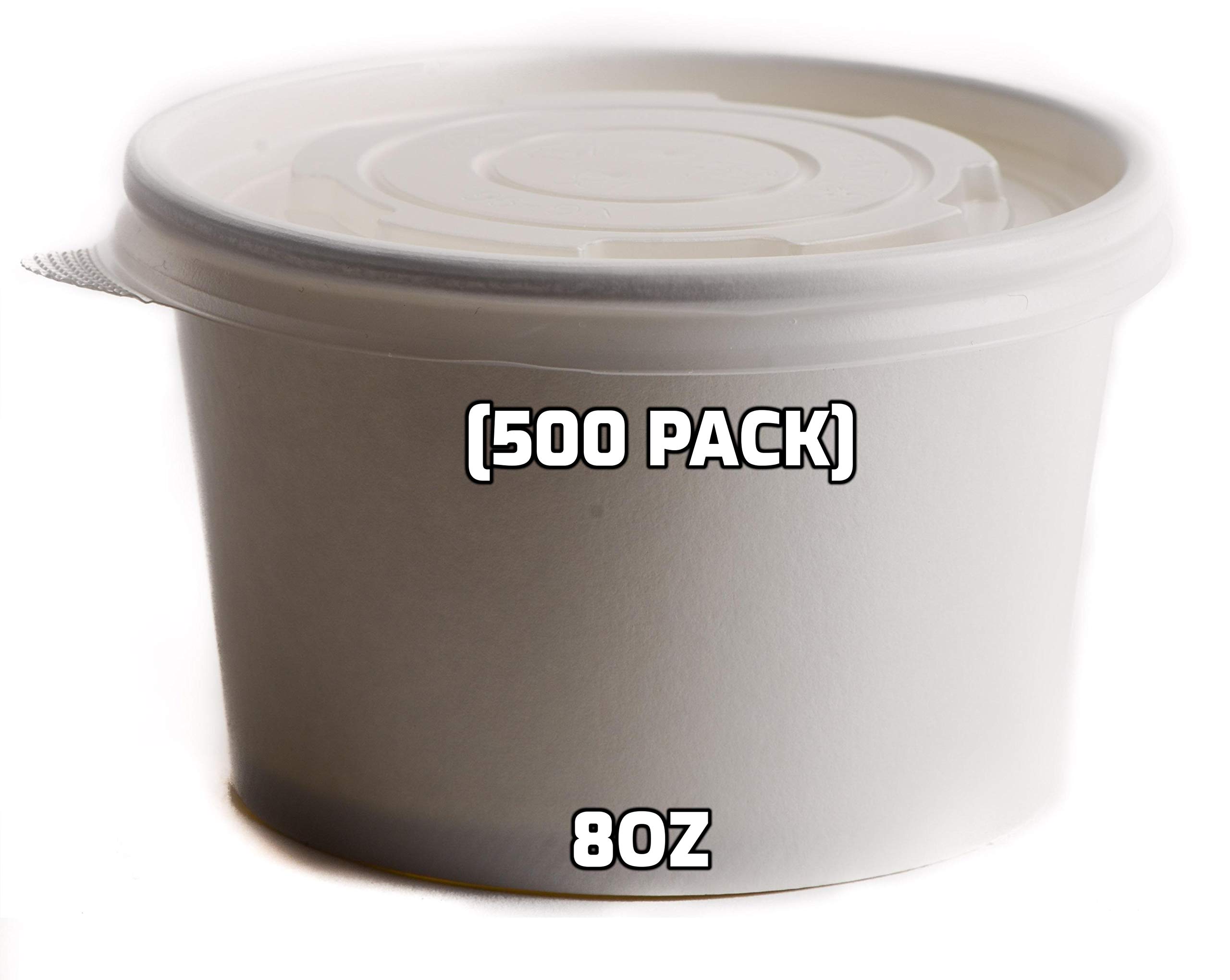 500 Count 8 oz Disposable White Paper Soup Containers with Lids - Half Pint Ice Cream & Yogurt Cups | Microwave Safe, Eco-Friendly Takeout Containers for Restaurants, Delis & Catering | Perfect for Soups, Salads, Desserts & Meal Prep