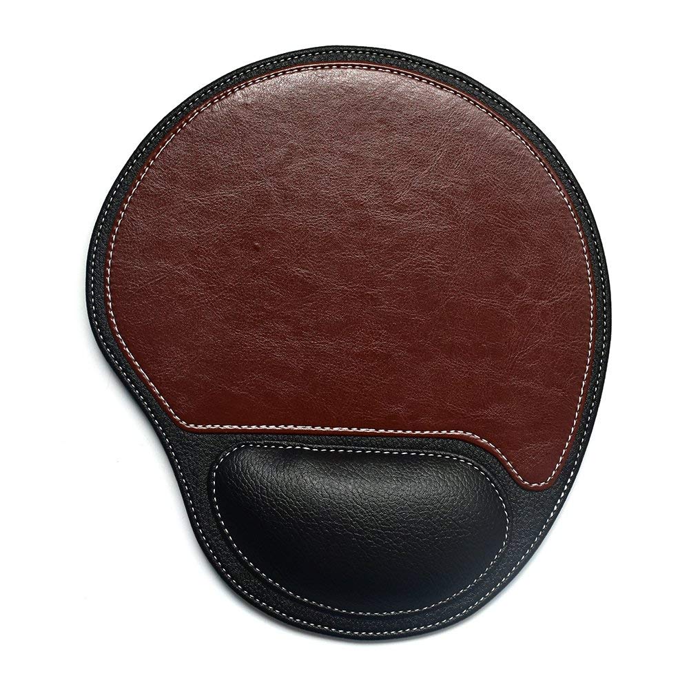 Premium Leather Mouse Pad with Wrist Rest - Non-Slip Base for Laptop & Desktop Computers - Ergonomic Office & Gaming Accessory (Brown/Yellow) - Perfect for Work, Gaming & Home Office Use