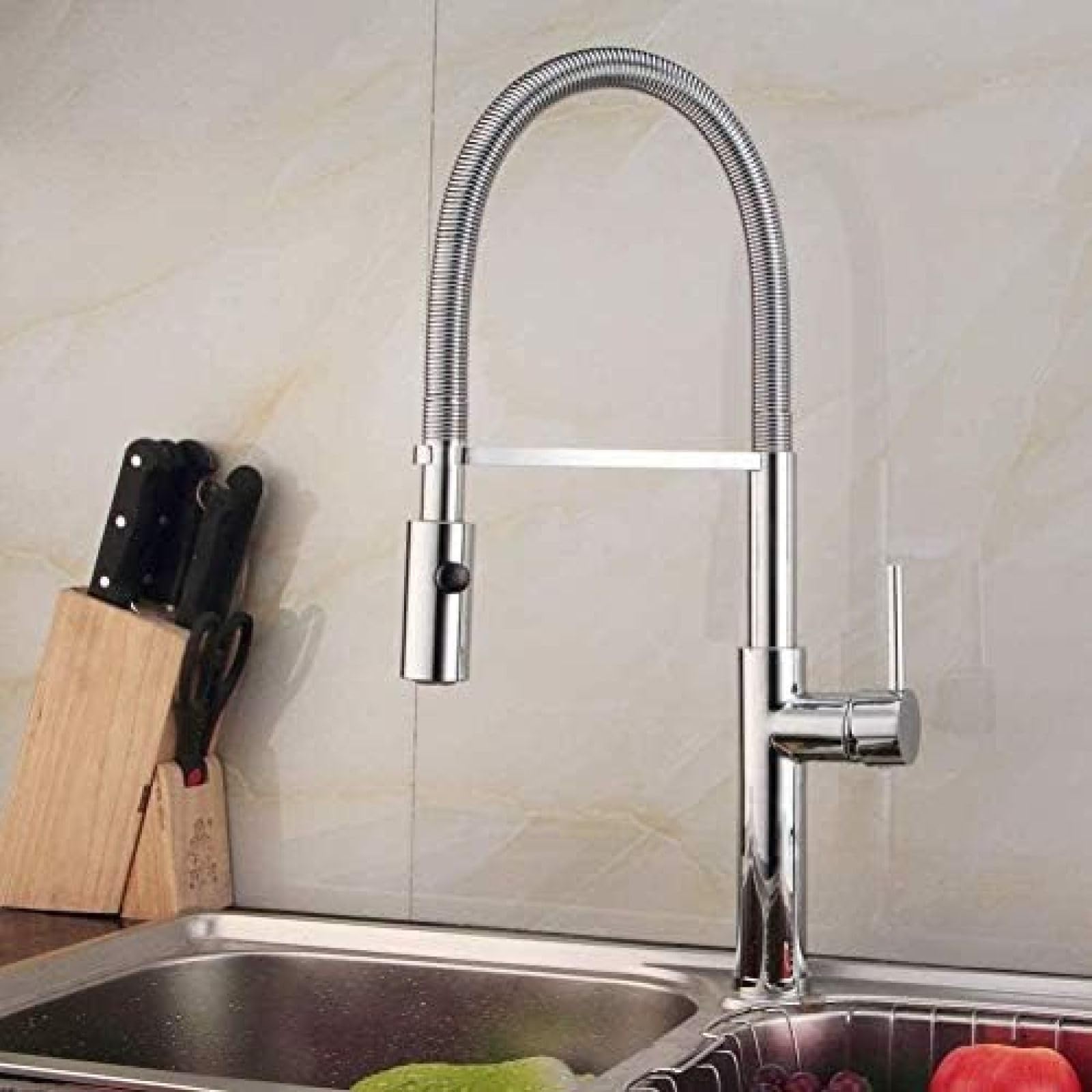 CRJUS Brass Kitchen Faucet with Hot and Cold Water Mixer - Chrome Square Sink Tap for Modern Kitchens | Perfect for Cooking, Washing Dishes & Food Prep