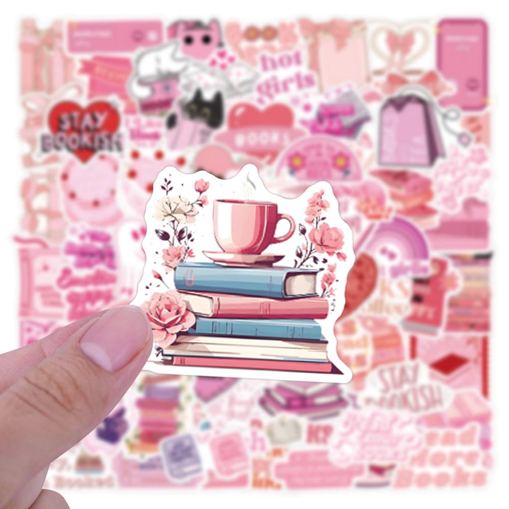 61pcs Pink Aesthetic Book Stickers for Kindle - Cute Girly Booktok Stickers, Reading Stickers for Women & Girls, Perfect Gifts for Book Lovers - Great for Journaling, Scrapbooking & Kindle Decoration