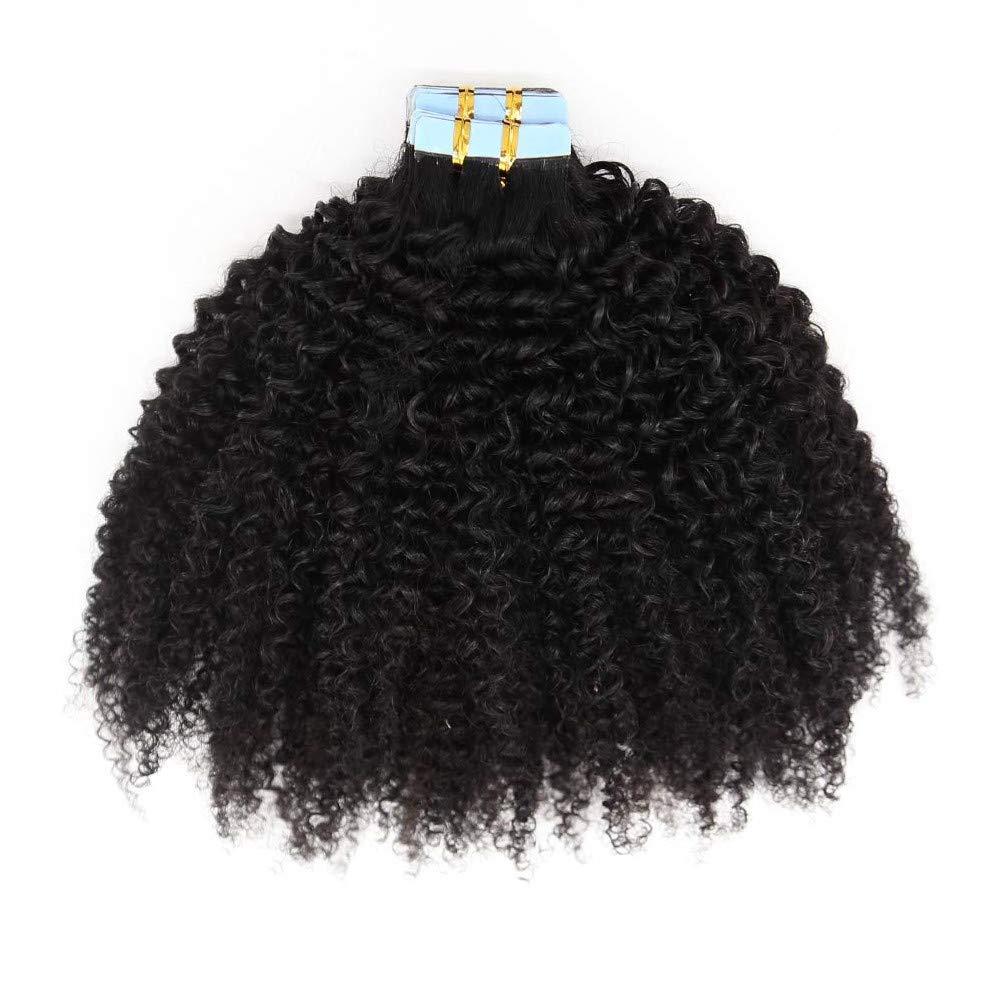 Afro Kinky Curly Tape-In Human Hair Extensions 40pcs 100g - Mongolian Remy Hair, Small Curly Skin Weft, 16inch 1B Natural Black - Perfect for Protective Styles, Wig Making & Everyday Glam