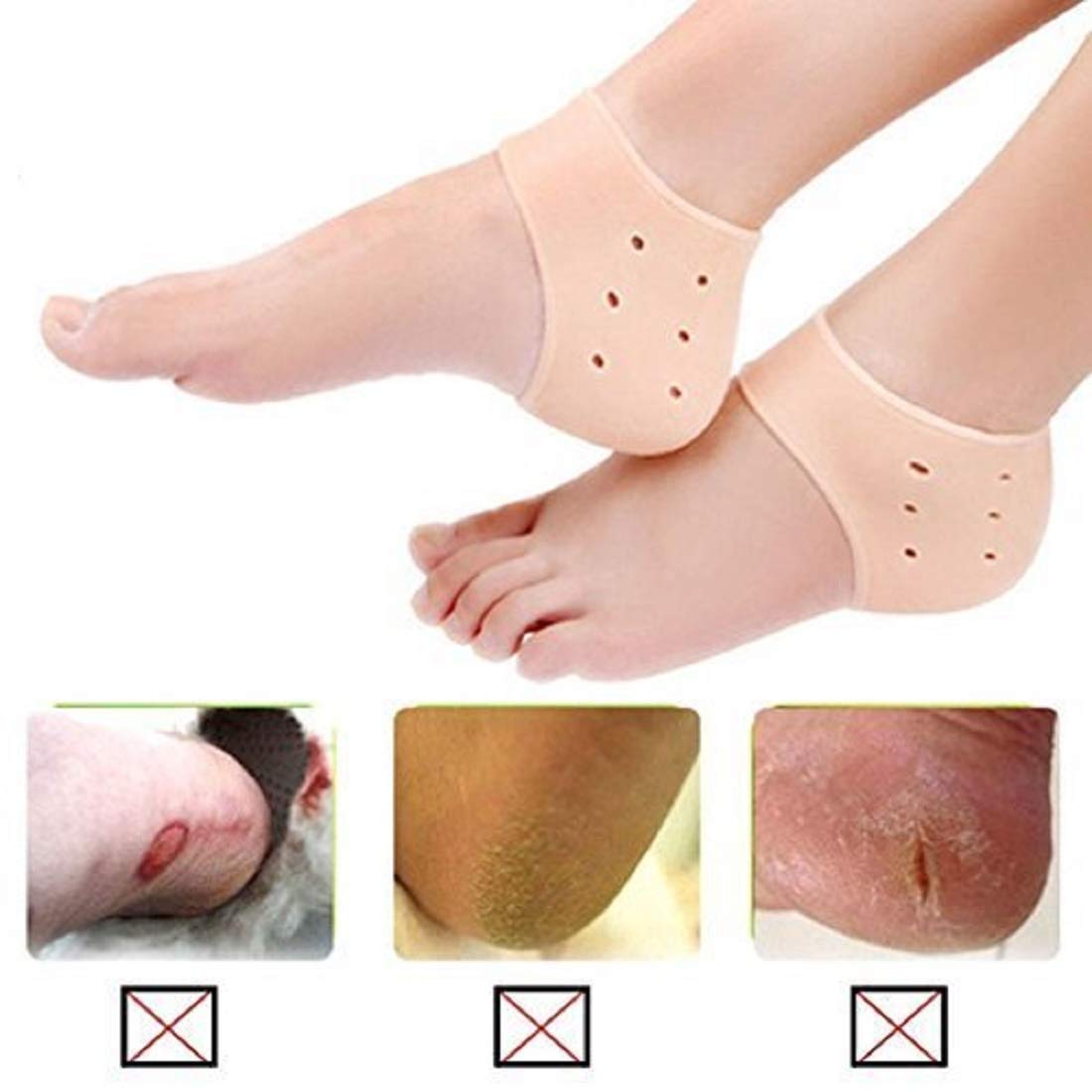 AFIYA Silicone Gel Heel Socks for Swelling & Pain Relief - Cushioned Support Socks for Foot Care & Ankle Protection - Unisex Comfort Socks for Men & Women (One Size Fits Most, Nude) - Perfect for Diabetic Feet, Plantar Fasciitis & Post-Surgery Recovery