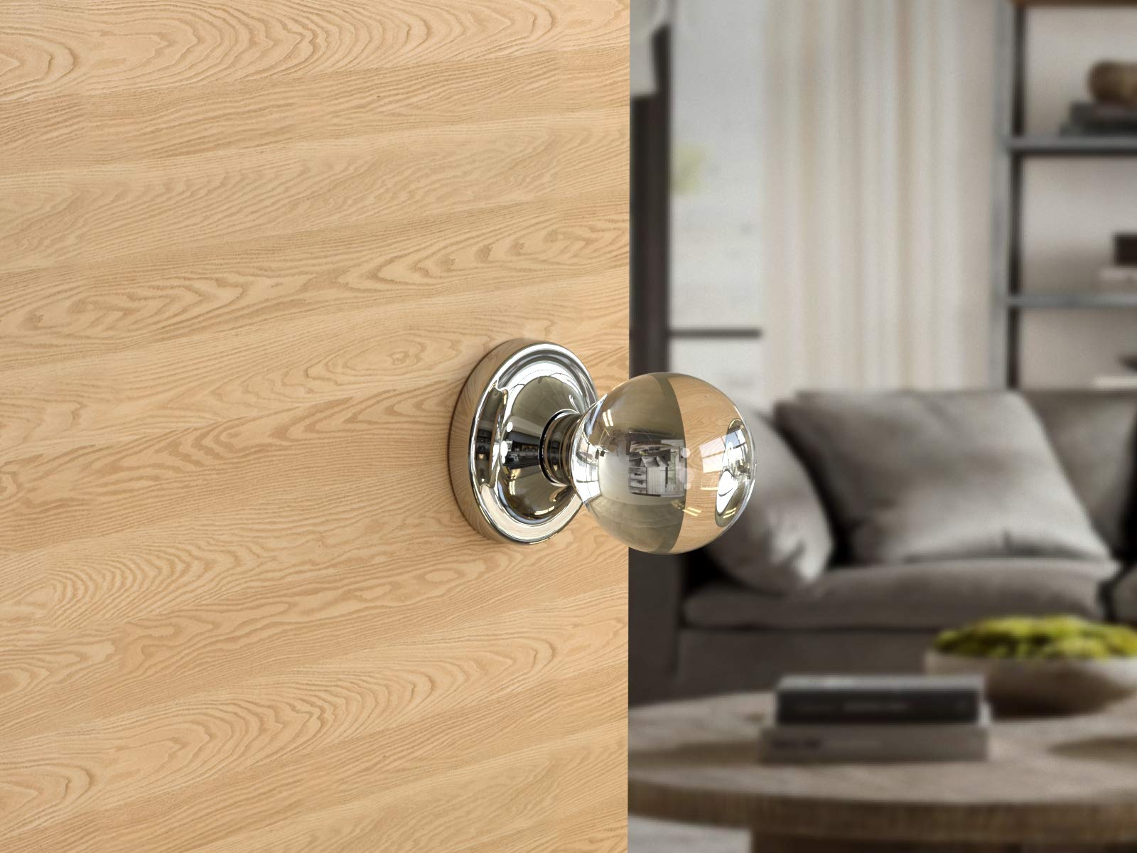 (10 Pack) Chrome Privacy Round Ball Crystal Door Knobs with Rosette - Elegant Hardware for Bedroom, Bathroom & Closet Doors