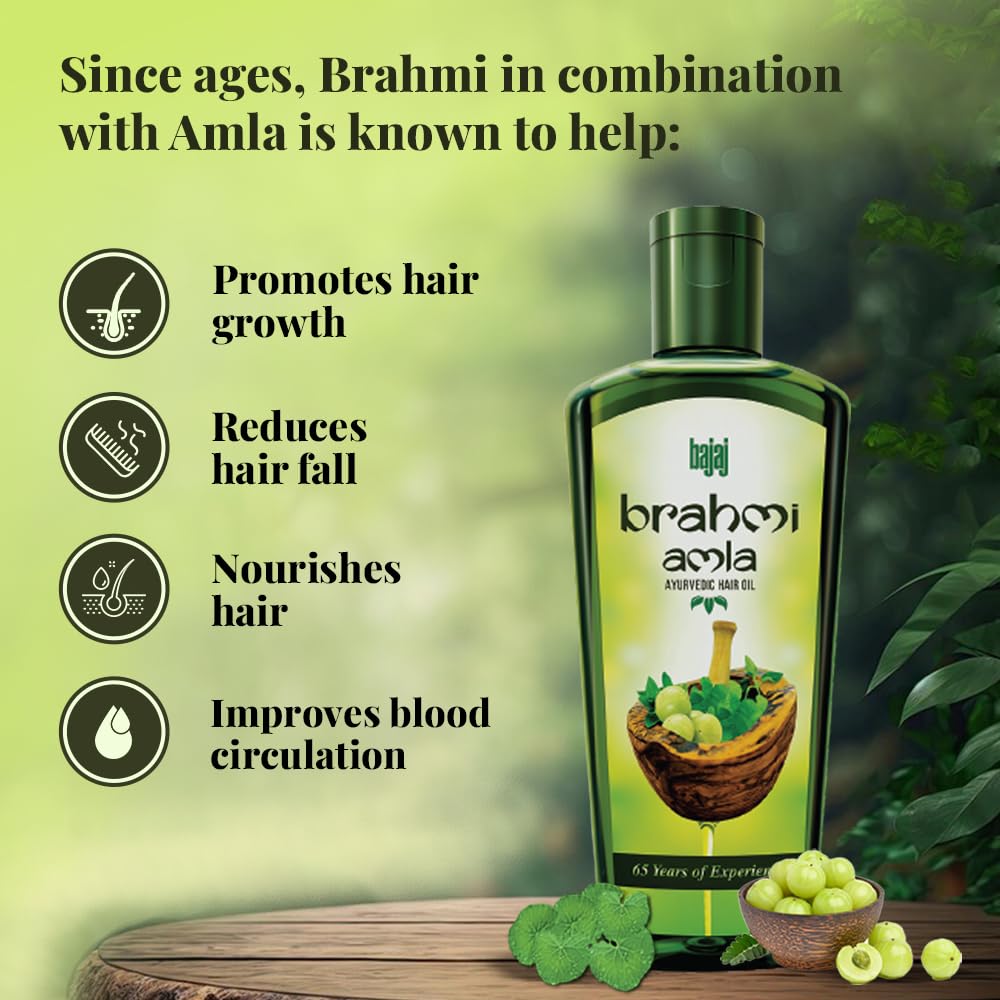 Bajaj Amla Hair Oil with Brahmi for Hair Growth | Ayurvedic Oil for Nourishment & Hair Fall Reduction | 300ml | Promotes Healthy Scalp & Stronger Hair for Men & Women
