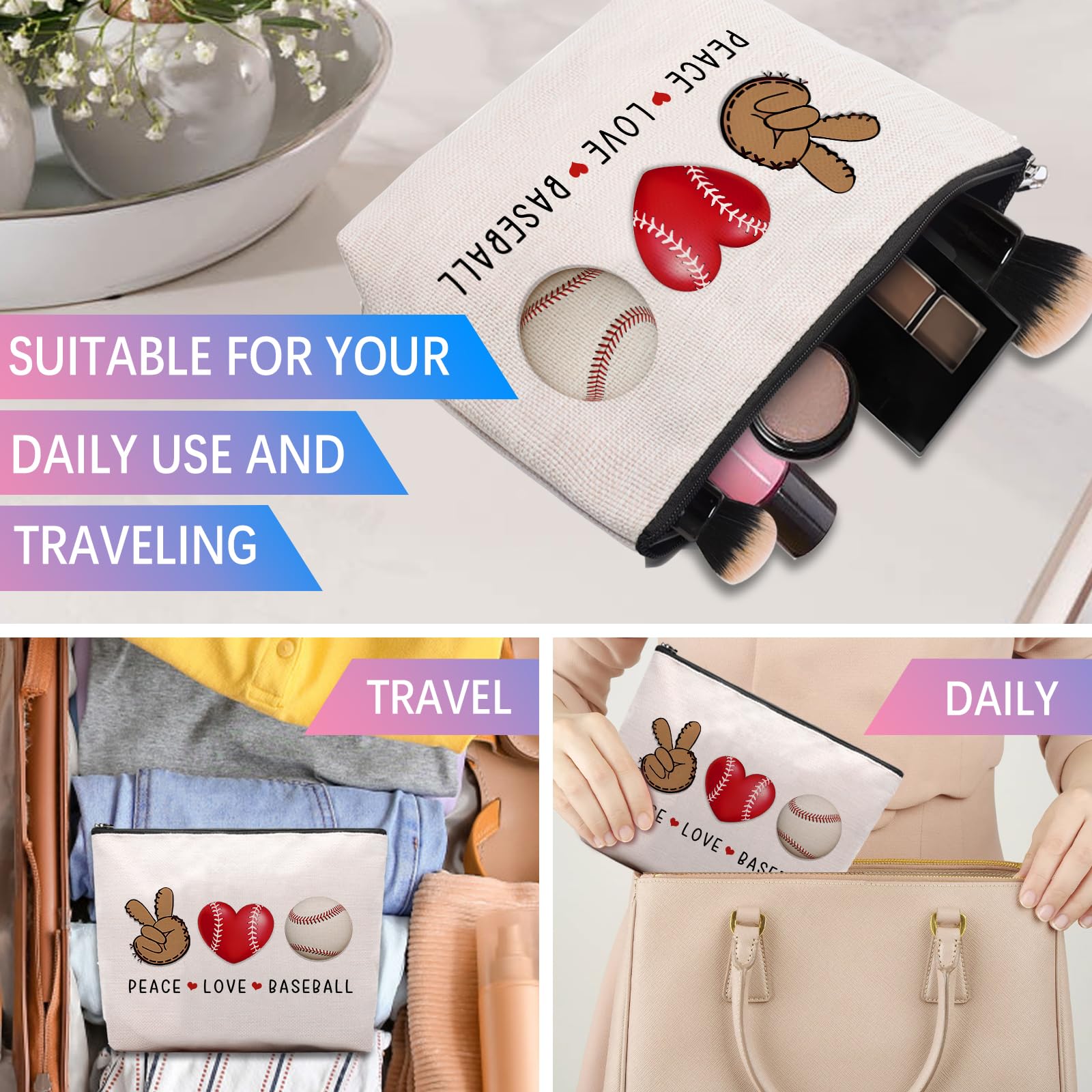 Baseball Themed Makeup Bag for Women - Perfect Gift for Baseball Coaches, Players & Fans - Great for Birthdays, Friendship & Team Gifts - Ideal for Game Days, Travel & Sports Events