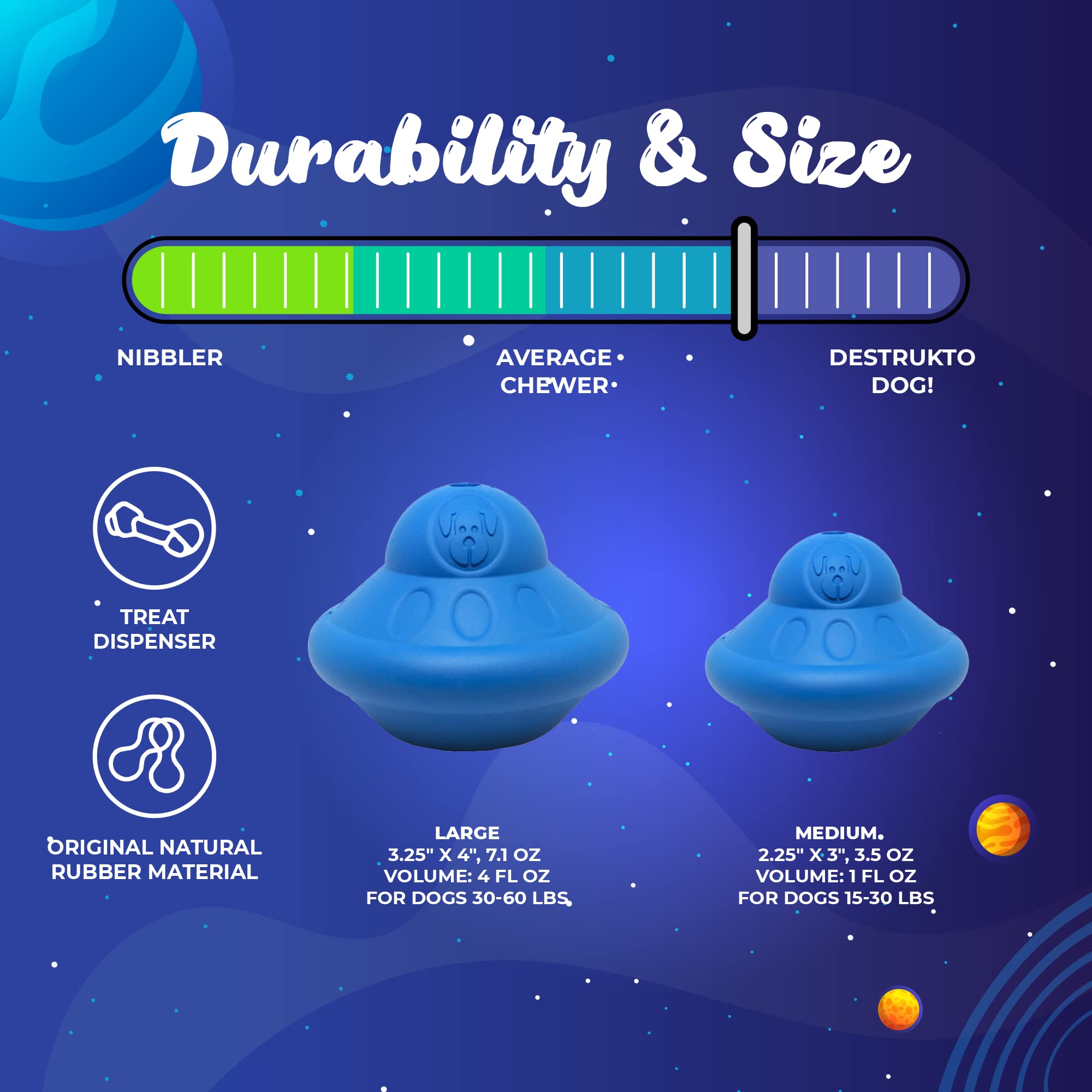 SodaPup Spotnik Flying Saucer - Durable Dog Treat Dispenser & Chew Toy | Non-Toxic Natural Rubber | Made in USA | Mental Stimulation & Anxiety Relief for Dogs | Perfect for Training, Playtime & Teething Puppies