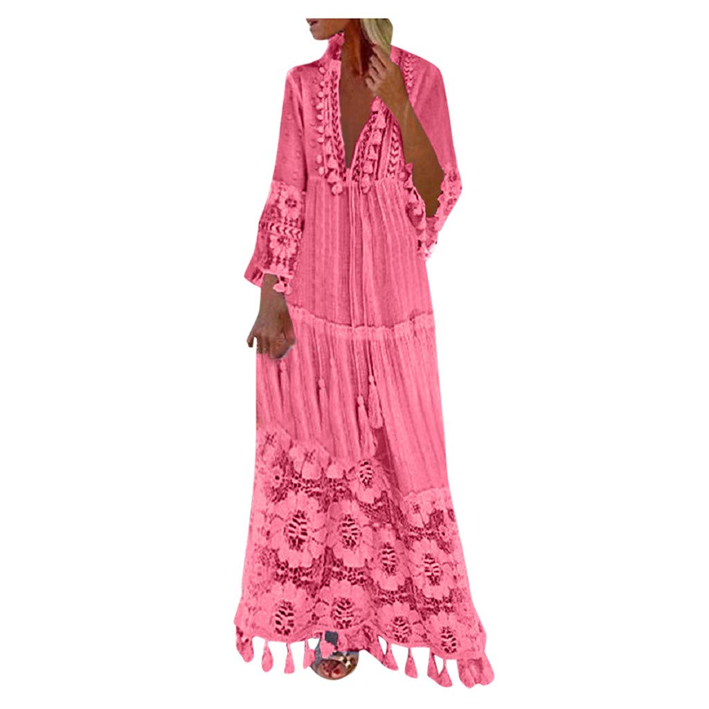 Bohemian Maxi Dress for Women - Elegant Lace Long Sleeve Summer Dress | Perfect for Holiday, Beach, and Boho Chic Outfits