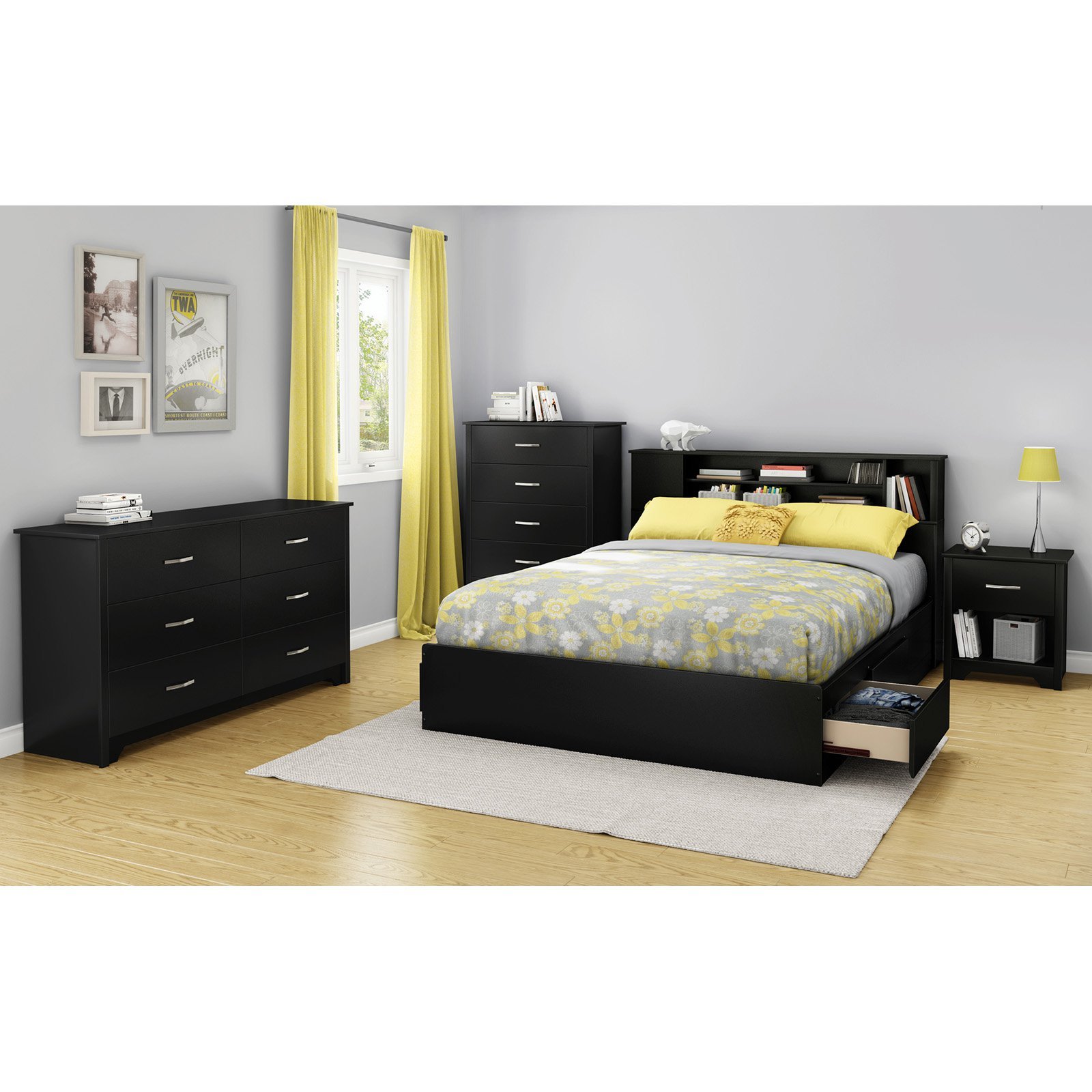 South Store FURNITURE Fusion 6-Drawer Double Dresser in Pure Black - Modern Bedroom Storage Solution for Home Organization