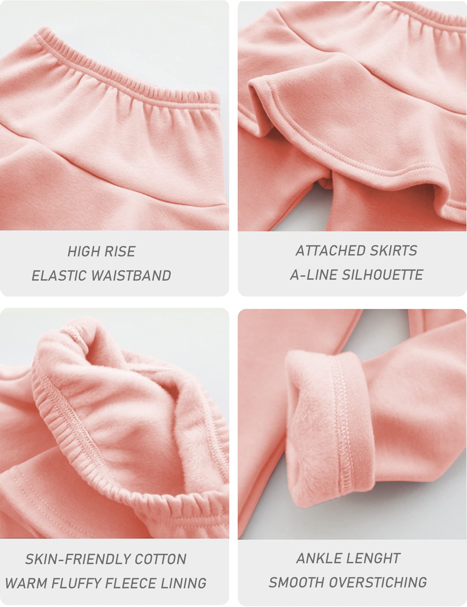 Kiench Girls' Winter Warm Fleece-Lined Leggings with Ruffle Skirt - Soft Cotton Thermal Pants for Cold Weather - Perfect for School, Playdates & Outdoor Activities